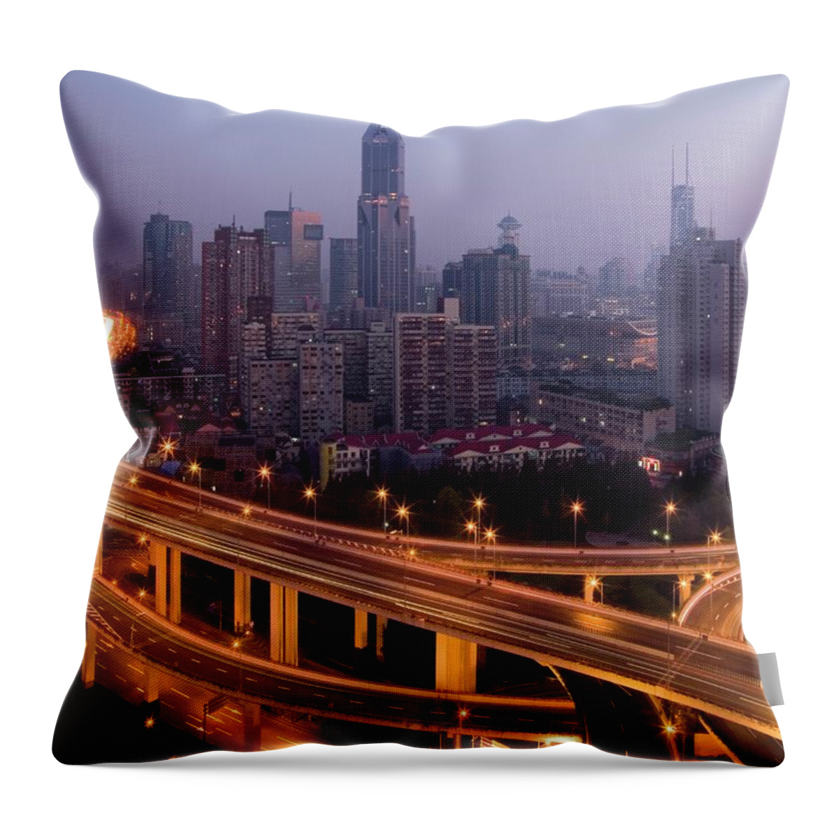 Chinese Culture Throw Pillow featuring the photograph Light Trails On Highway by Leniners