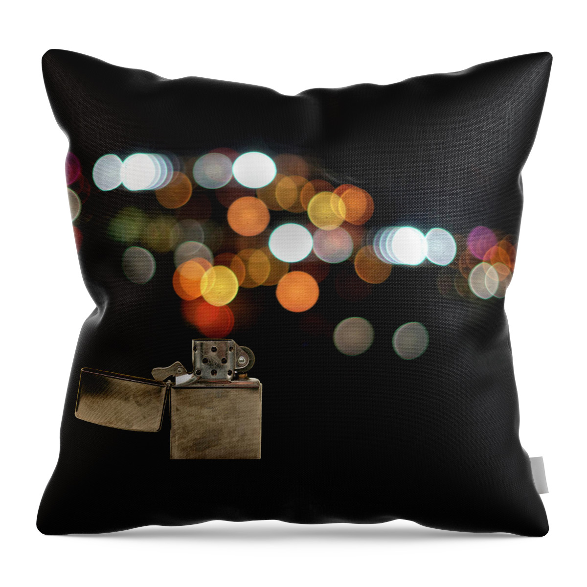 Cigarette Lighter Throw Pillow featuring the photograph Lighter And Bokeh by Image By Darren Nunis