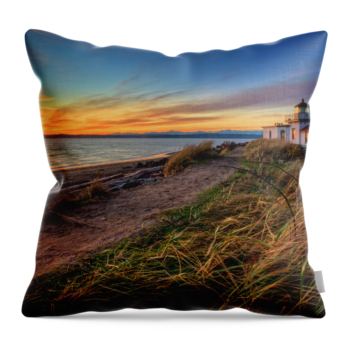Scenics Throw Pillow featuring the photograph Lighthouse At Sunset by Photo By David R Irons Jr