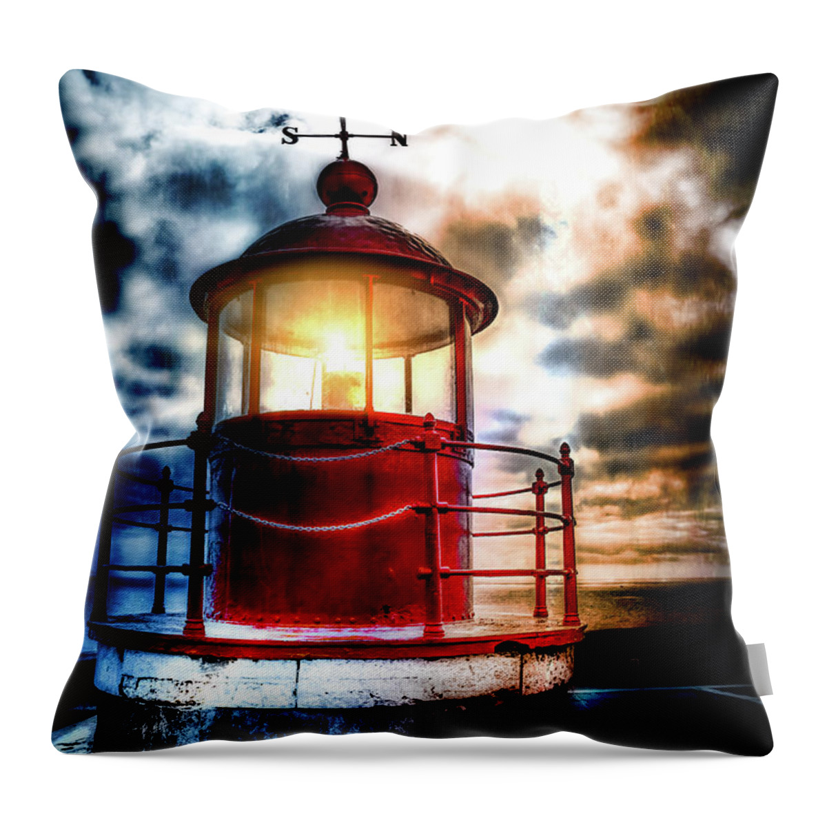 Farol Throw Pillow featuring the photograph Lighthouse on a stormy sky by Micah Offman