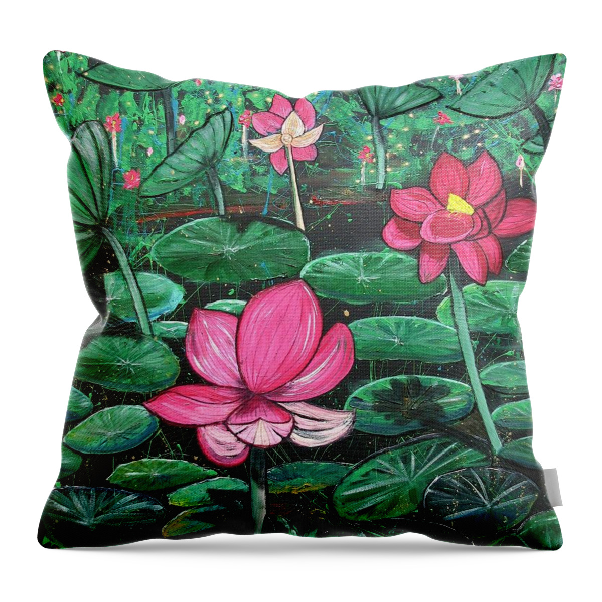 Water Lily Throw Pillow featuring the painting Lilies by Joan Stratton