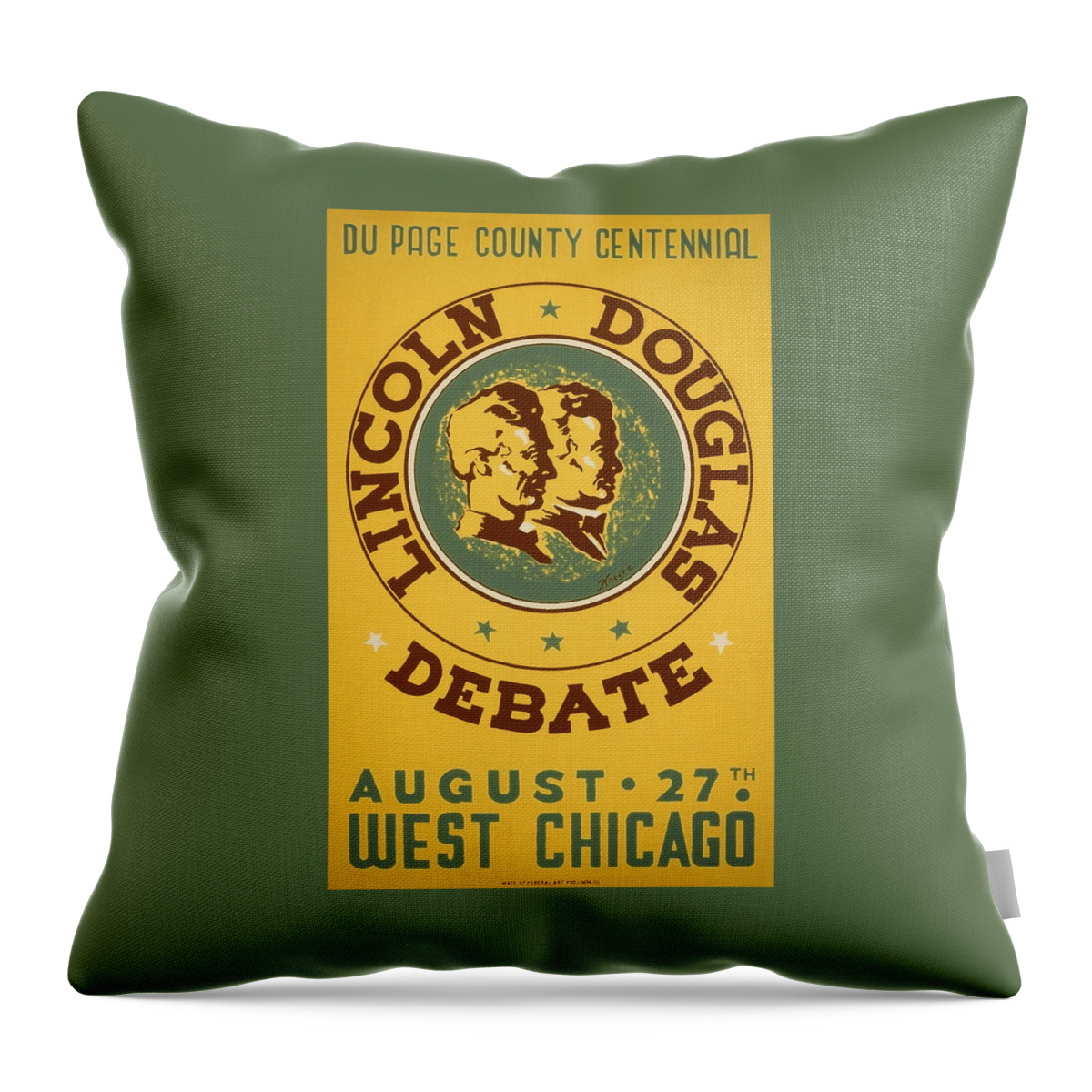 Abraham Lincoln Throw Pillow featuring the painting Lincoln Douglas Debate - WPA - 1939 by War Is Hell Store