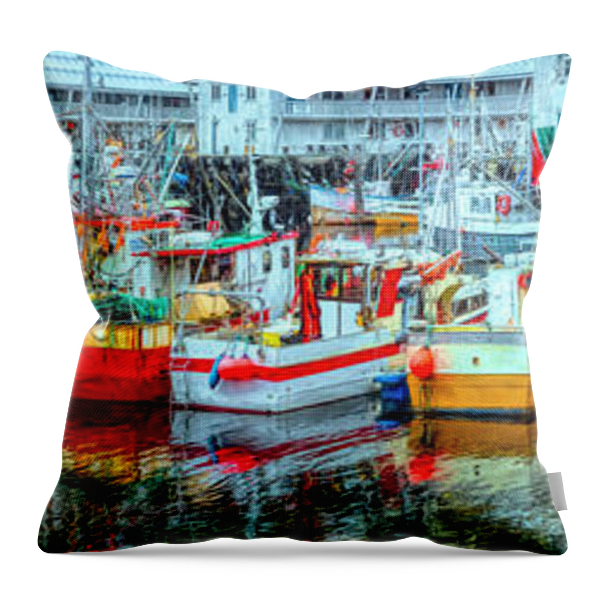 Boats Throw Pillow featuring the photograph Line Up of Fishing Boats by Debra and Dave Vanderlaan