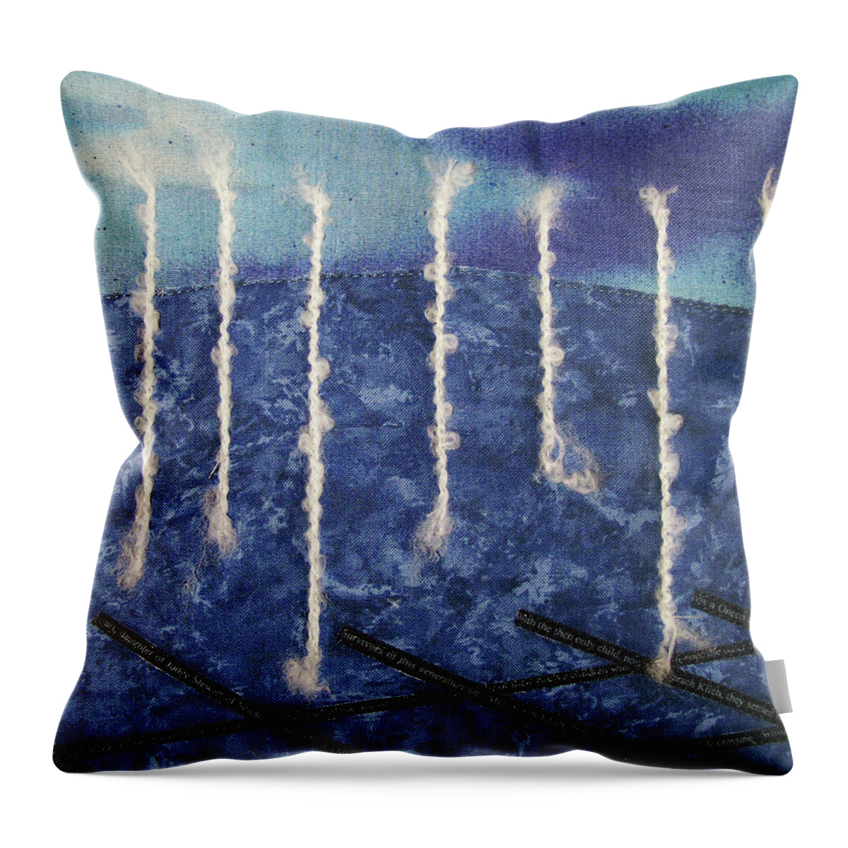 Abstract Art Quilt Water Fountain Throw Pillow featuring the tapestry - textile Lines of Text by Pam Geisel