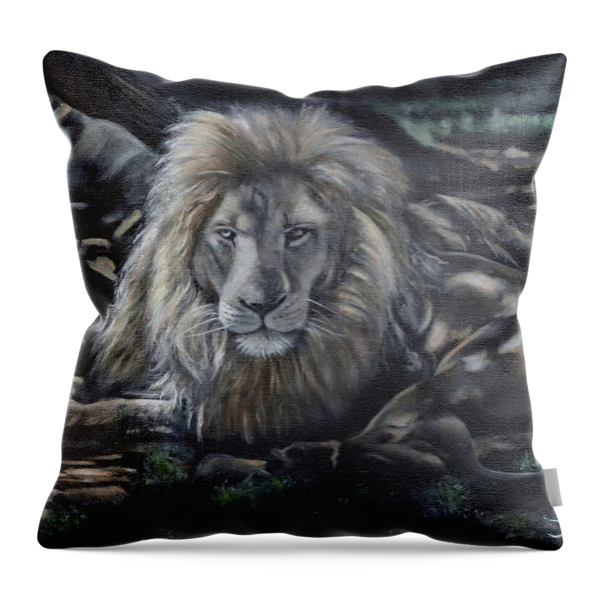 Lion Throw Pillow featuring the painting Lion in the Shade by John Neeve