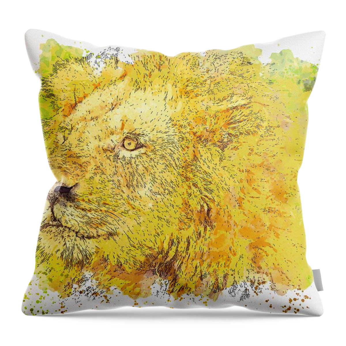 Lion Throw Pillow featuring the painting Lion kign - watercolor by Ahmet Asar by Celestial Images