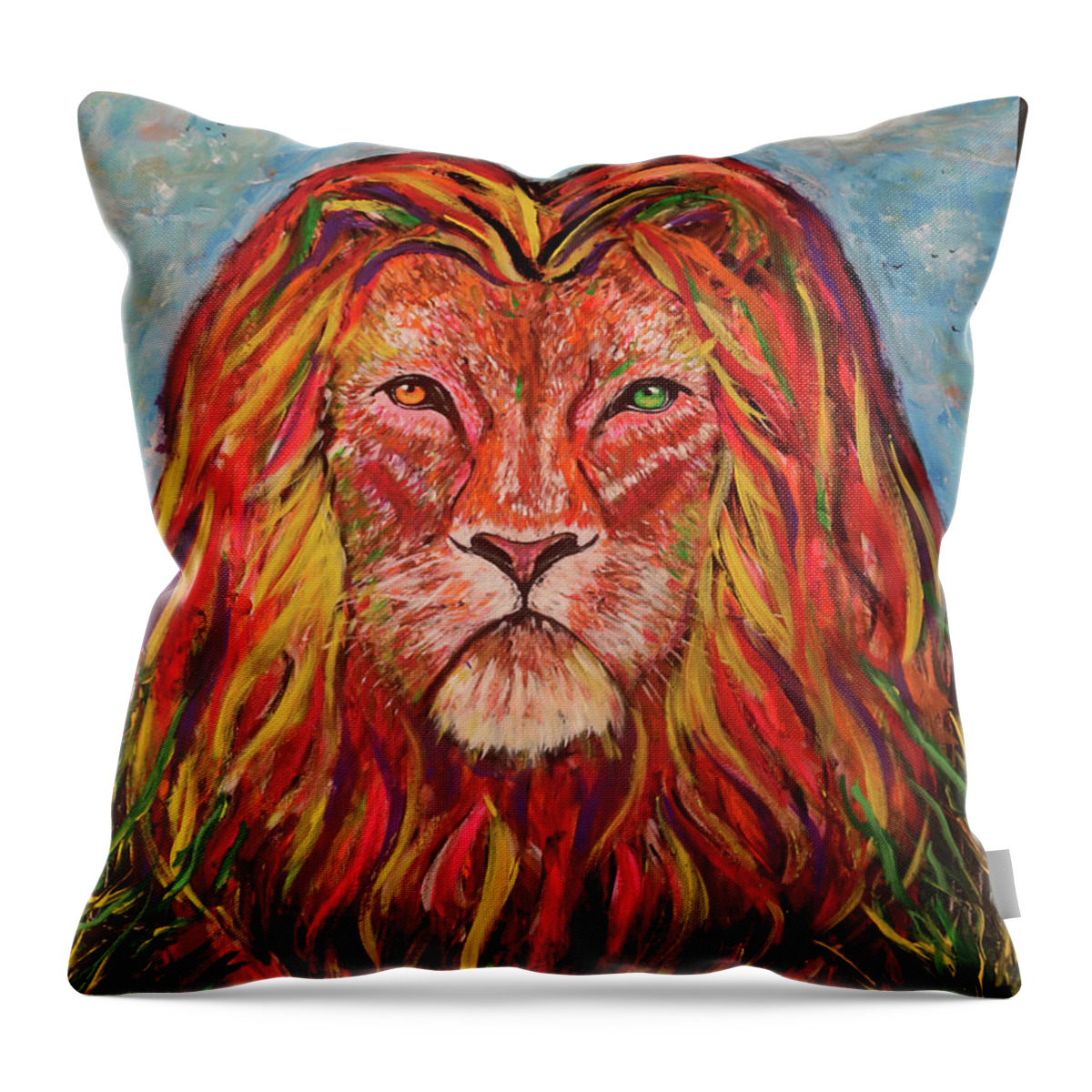 Lion King Painting Throw Pillow featuring the painting Lion King by Jeff Jeudy