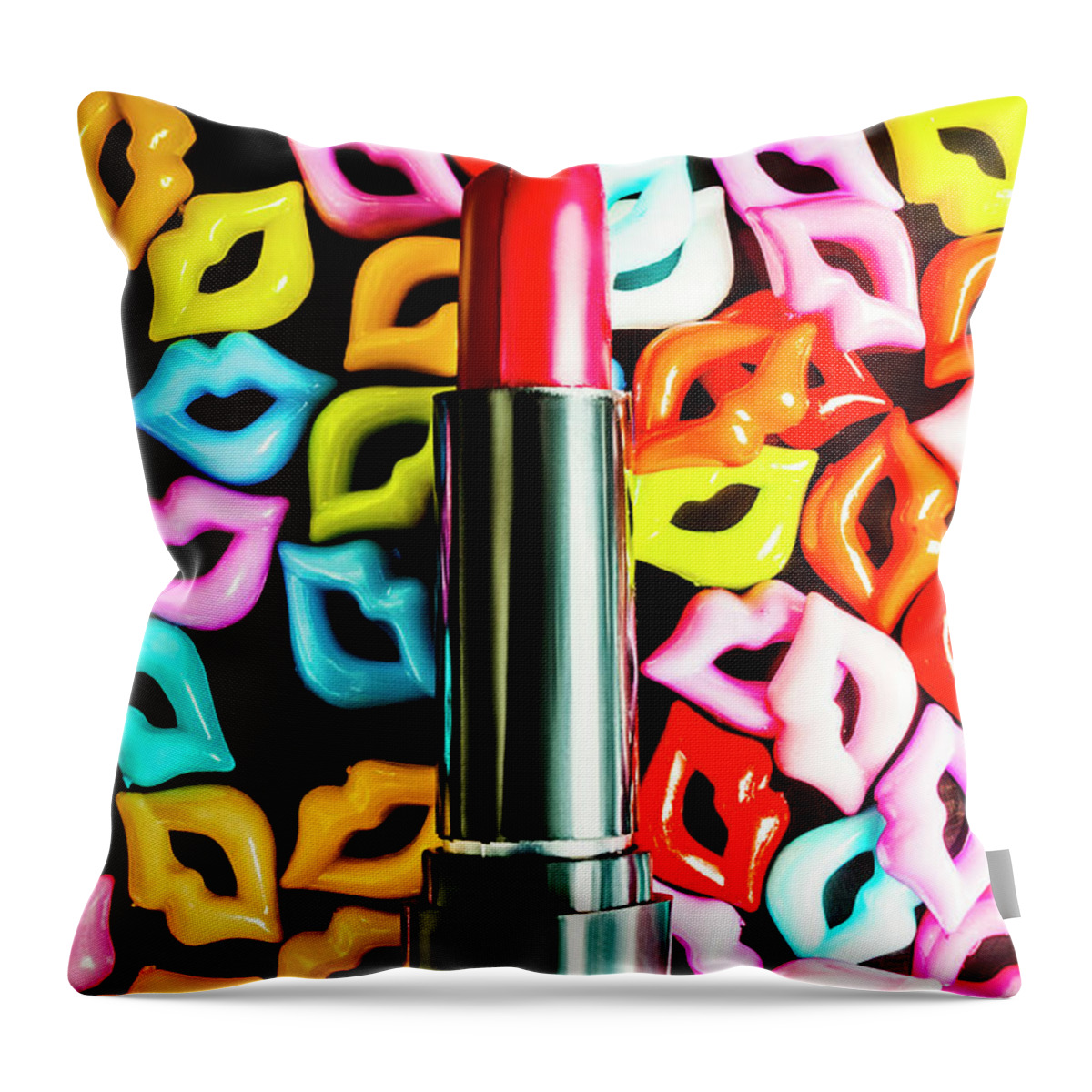 Lipstick Throw Pillow featuring the photograph Lipstick lips by Jorgo Photography