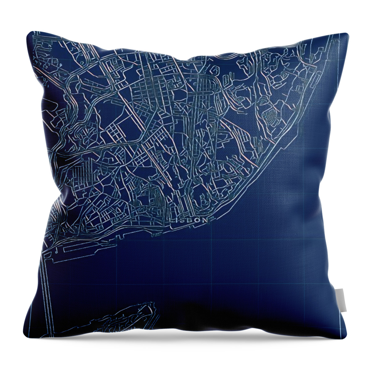 Lisbon Throw Pillow featuring the digital art Lisbon Blueprint City Map by HELGE Art Gallery