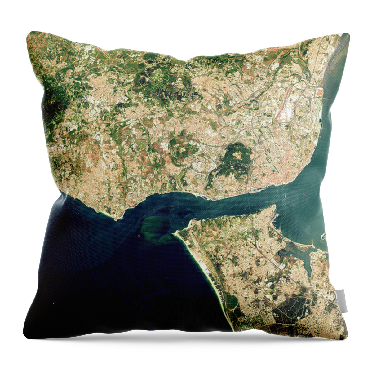 Satellite Image Throw Pillow featuring the digital art Lisbon from space by Christian Pauschert