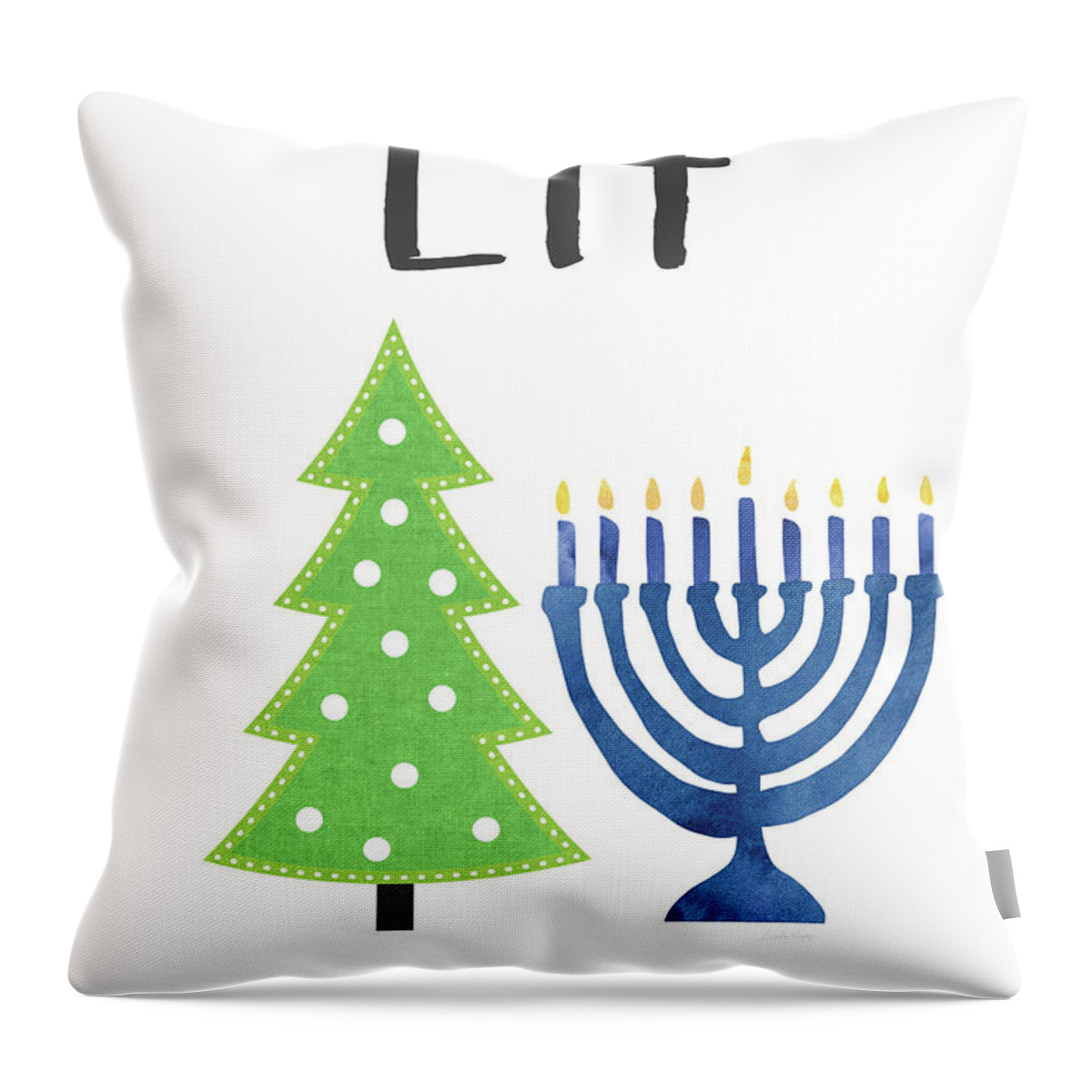 Christmas Throw Pillow featuring the digital art Lit Christmas And Hanukkah- Art by Linda Woods by Linda Woods