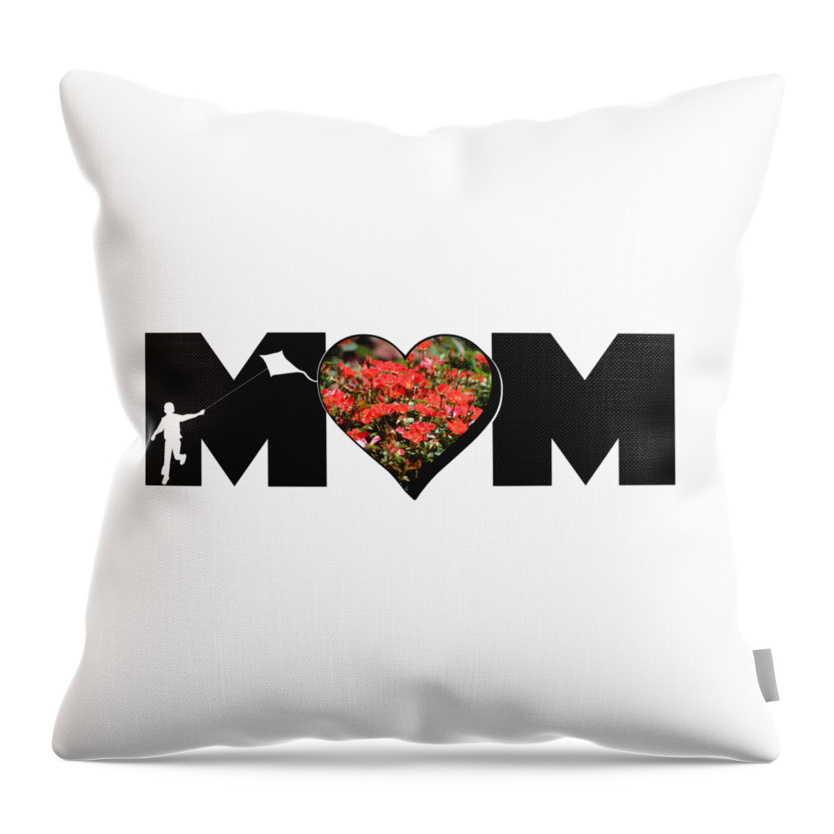 Mom Throw Pillow featuring the photograph Little Boy Silhouette in Mom Big Letter with Cluster of Red Roses in Heart by Colleen Cornelius