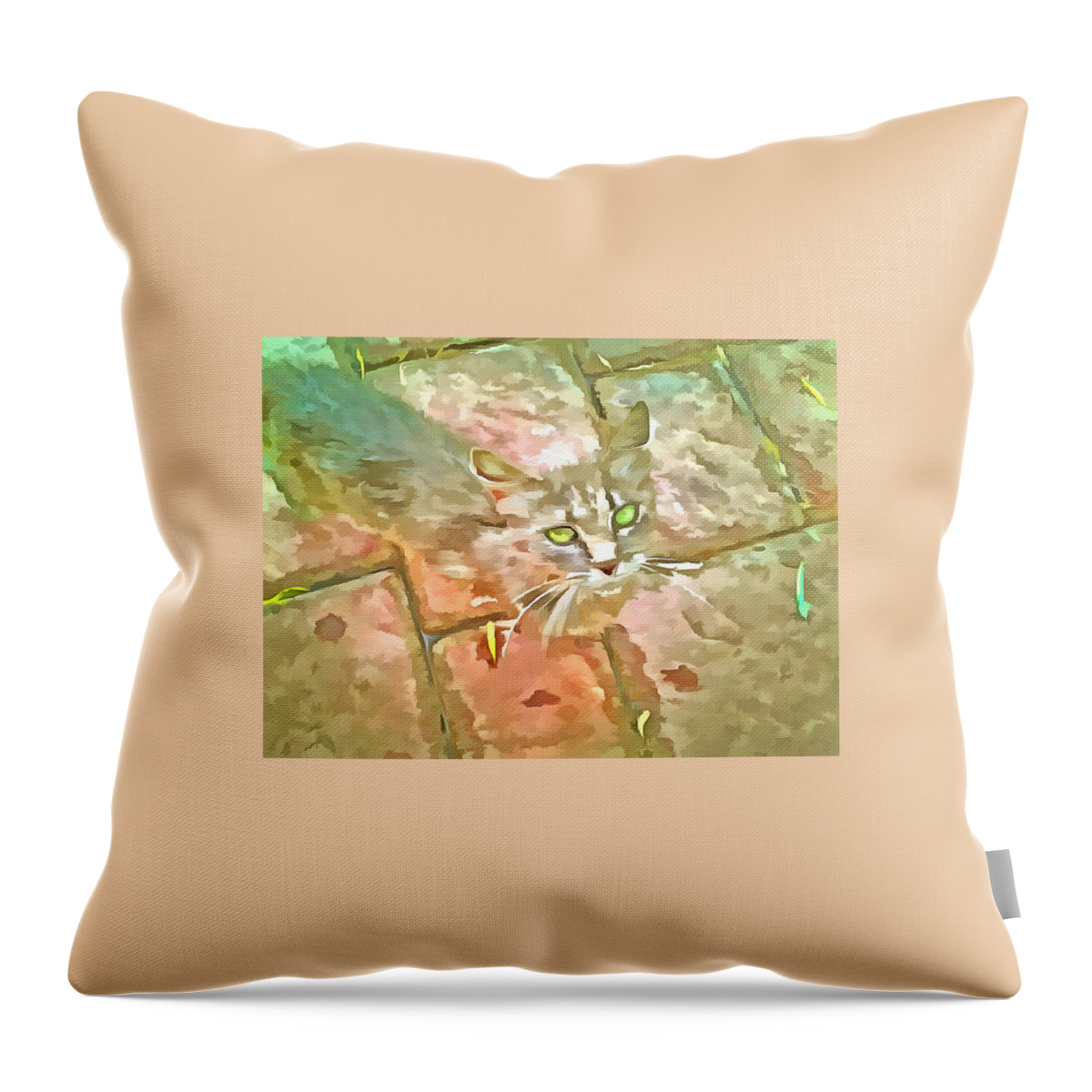Cat Throw Pillow featuring the digital art Little Cat by Bernie Sirelson