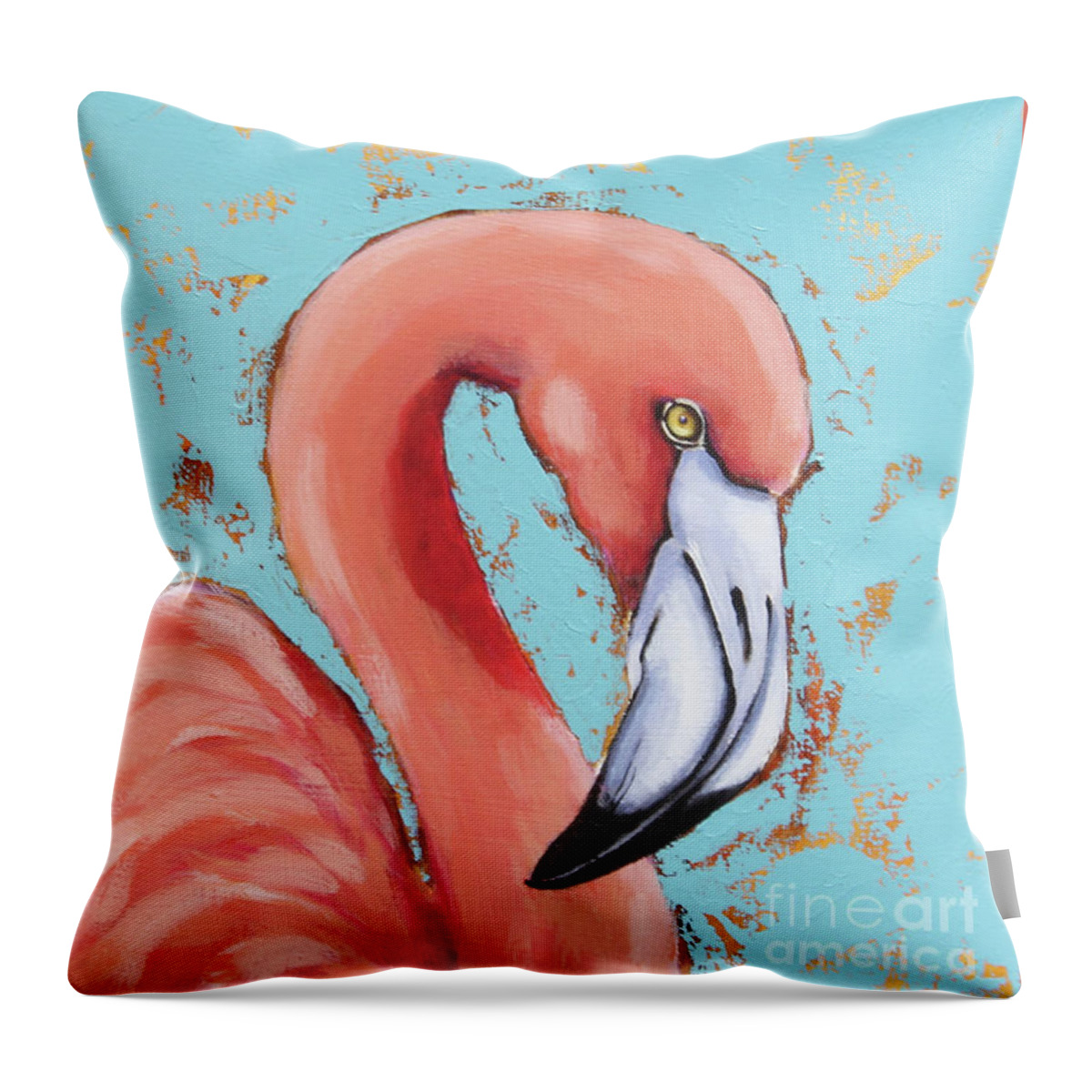 Flamingo Throw Pillow featuring the painting Little Flamingo by Lucia Stewart