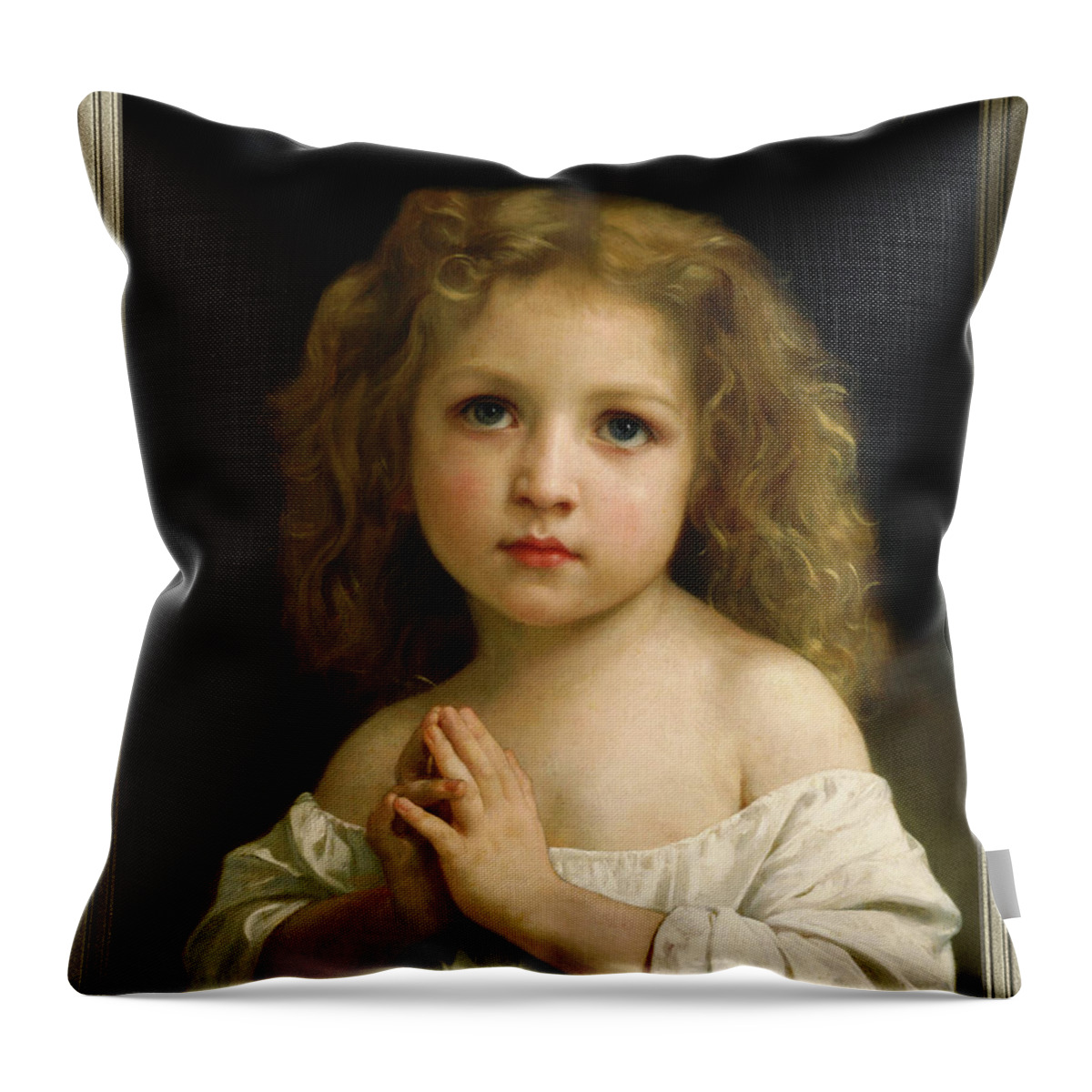 Little Girl Throw Pillow featuring the painting Little Girl by William Adolphe Bouguereau by Rolando Burbon