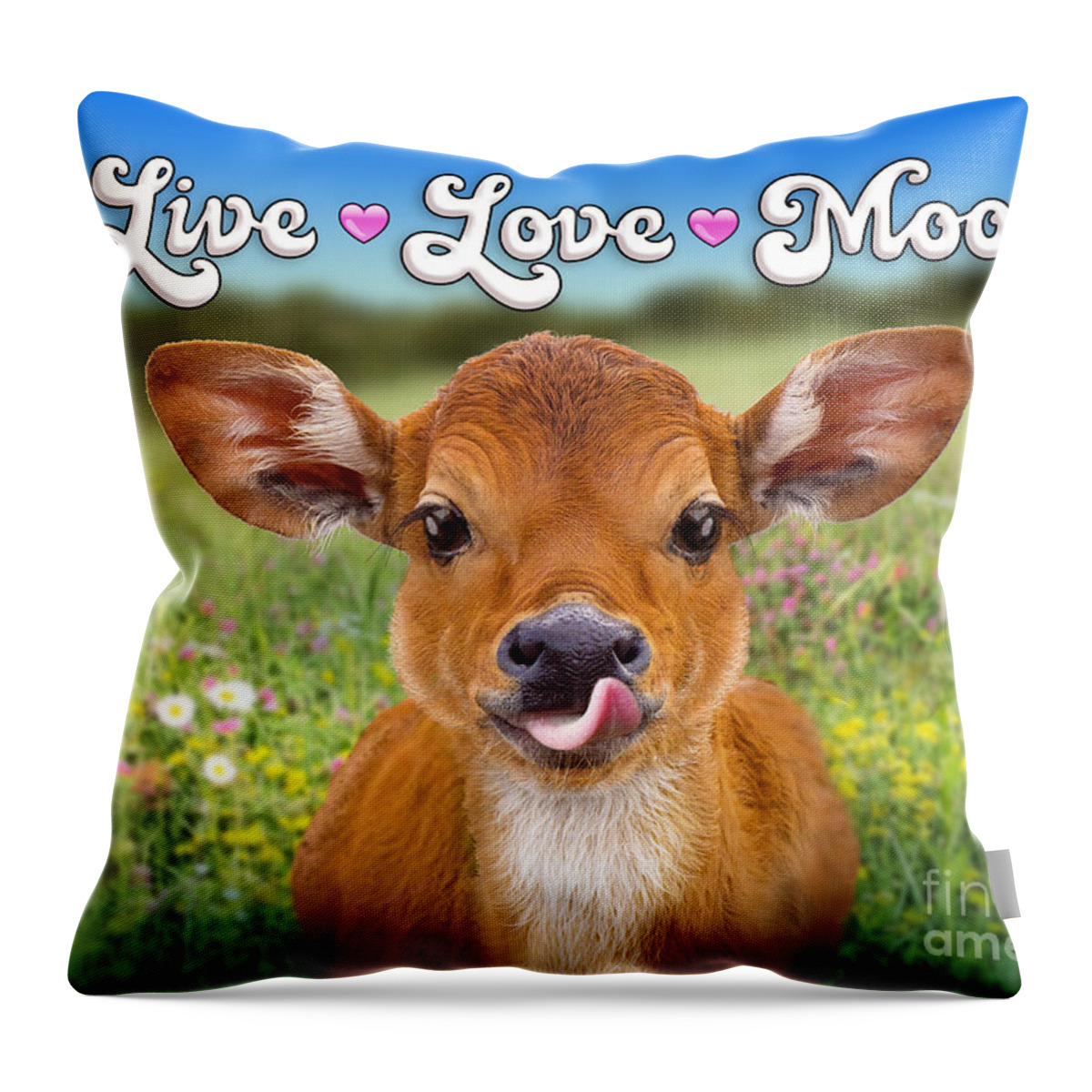 Calf Throw Pillow featuring the digital art Live Love Moo by Evie Cook