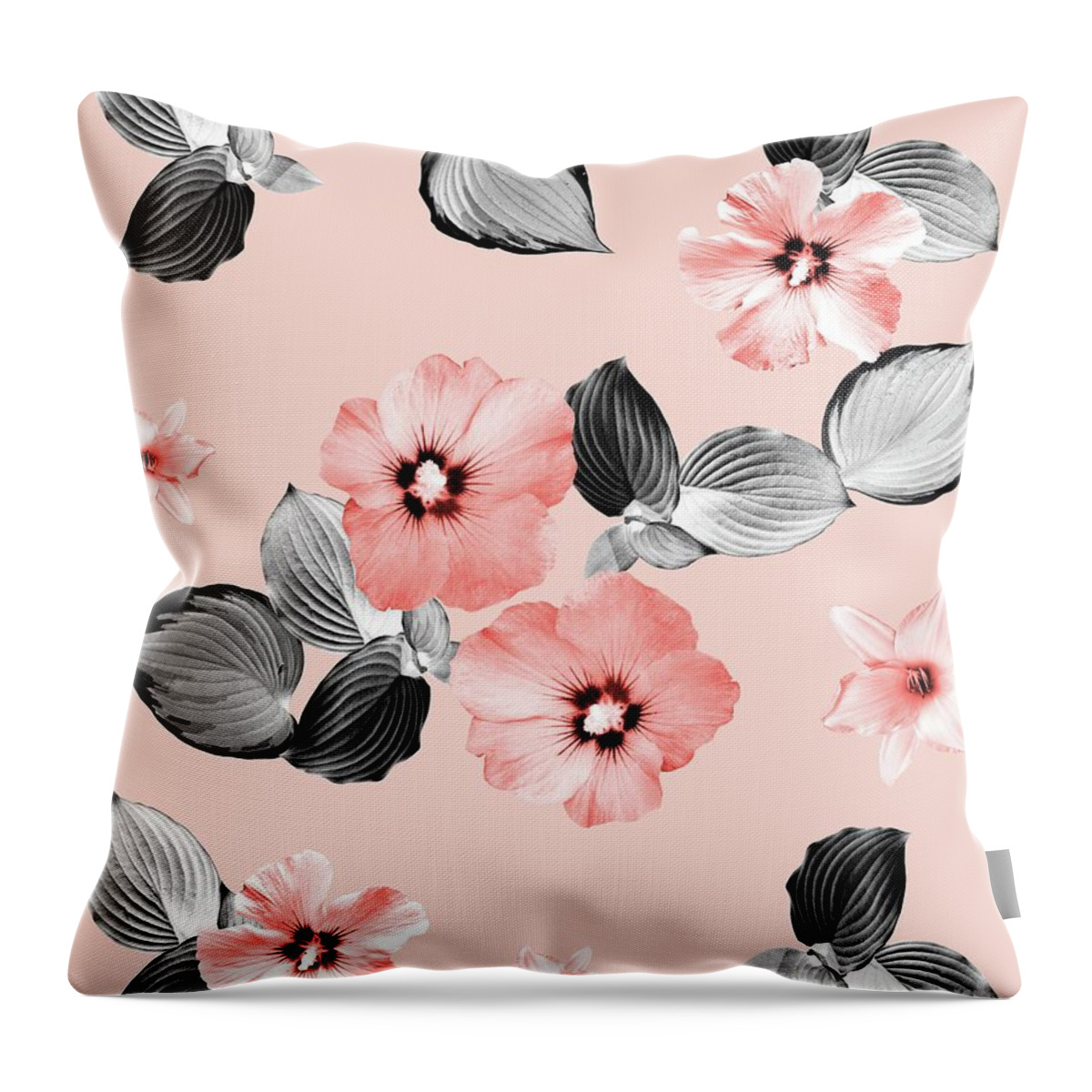 Graphic-design Throw Pillow featuring the mixed media Living Coral Floral Dream #2 #flower #pattern #decor #art by Anitas and Bellas Art