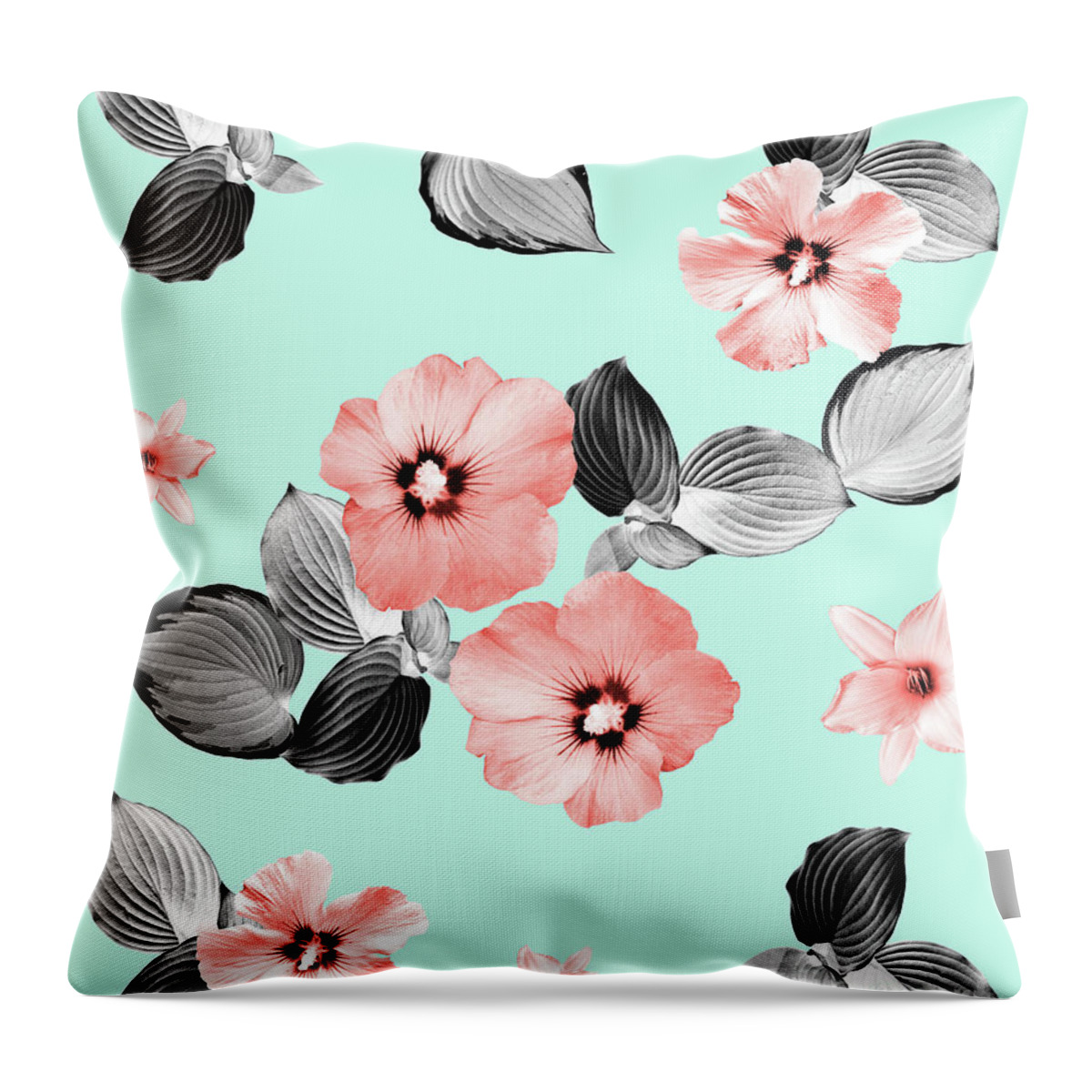 Graphic-design Throw Pillow featuring the photograph Living Coral Floral Dream #3 #flower #pattern #decor #art by Anitas and Bellas Art