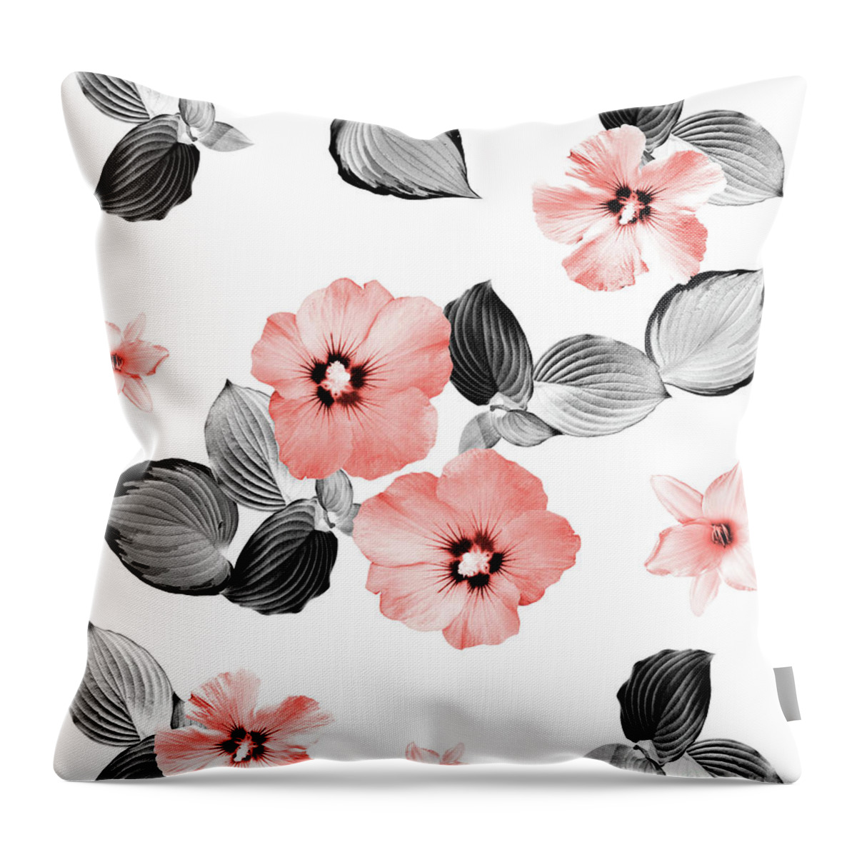 Graphic-design Throw Pillow featuring the mixed media Living Coral Floral Dream #4 #flower #pattern #decor #art by Anitas and Bellas Art