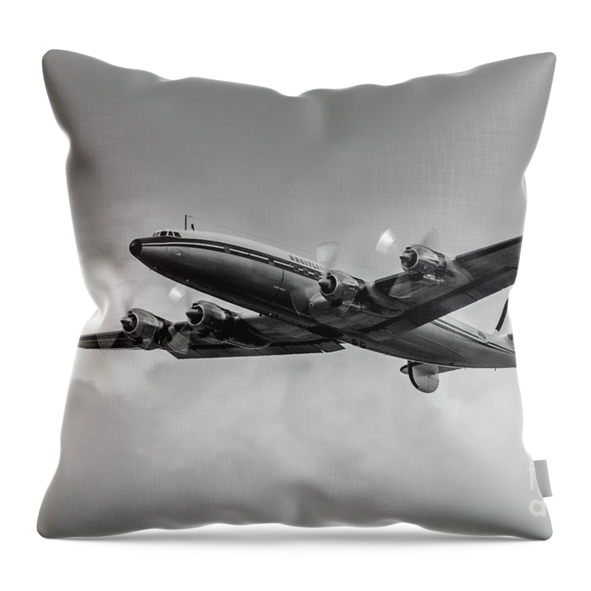 Lockheed Constellation Connie B&w Throw Pillow featuring the photograph Lockheed Breitling Super Constellation by Andy Myatt