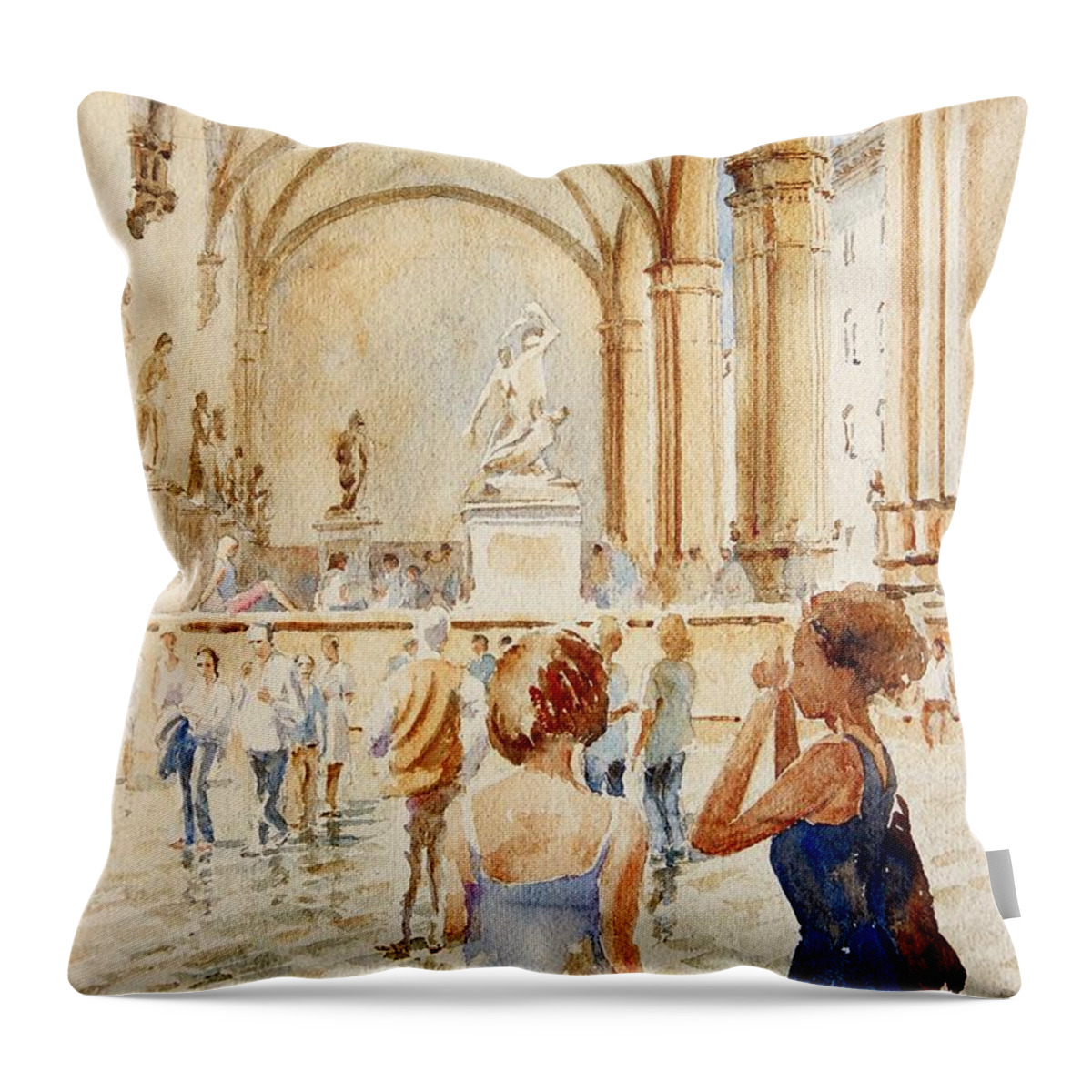 Travel Throw Pillow featuring the painting Loggia Dei Lanzi, Florence by Clive Wilson