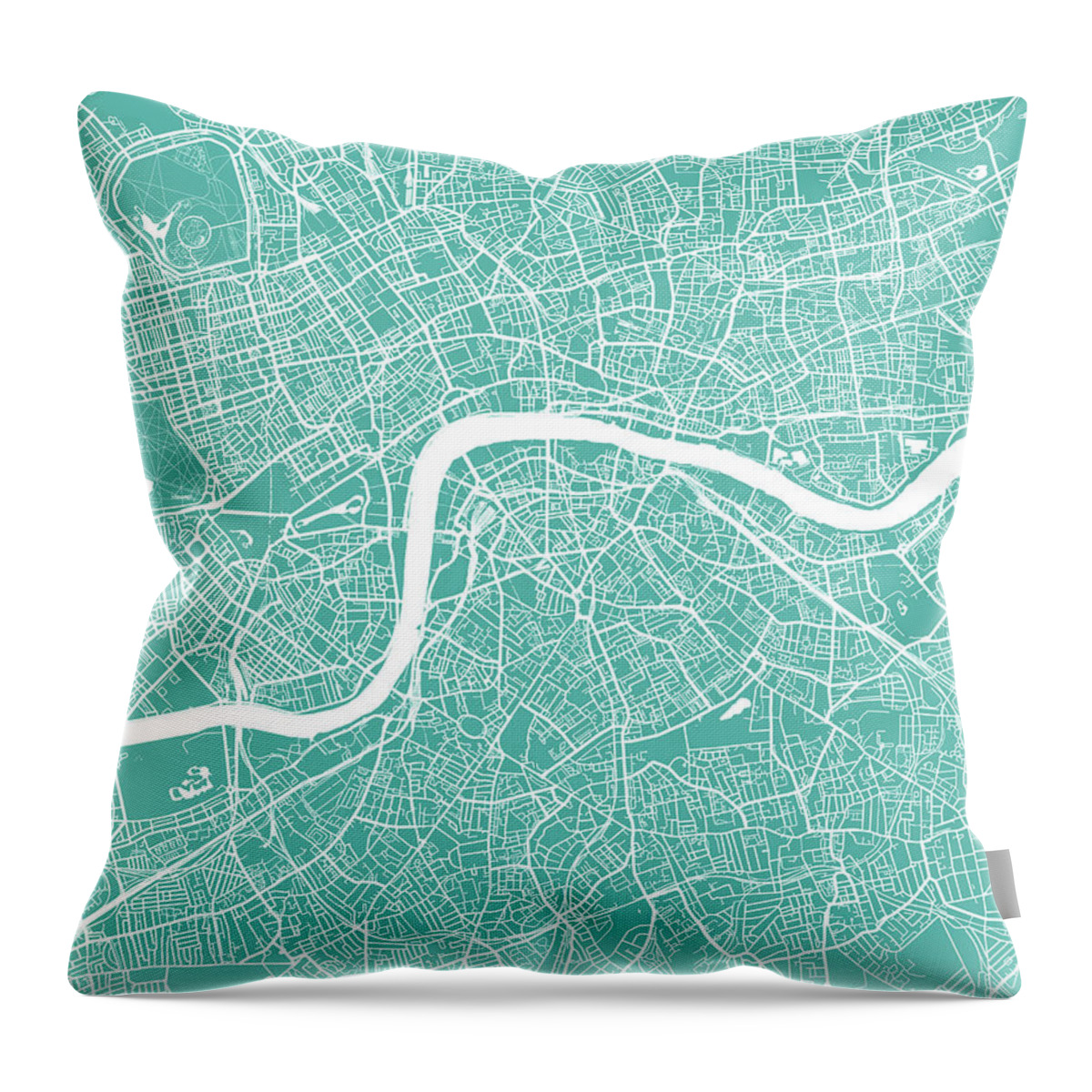 London Throw Pillow featuring the digital art London map teal by Delphimages Map Creations