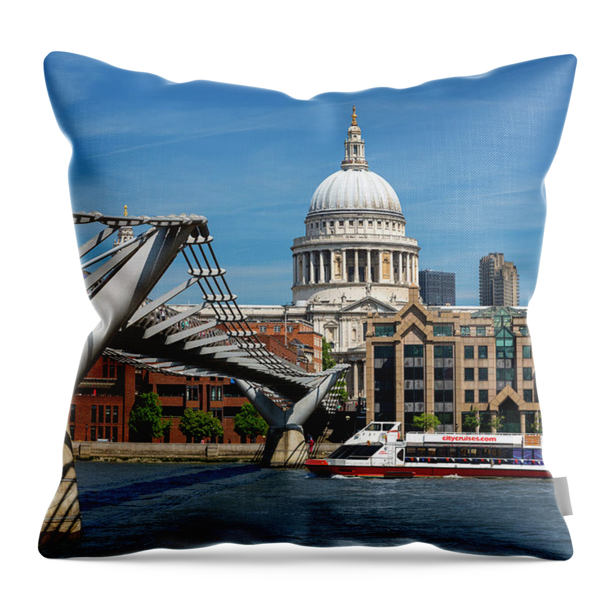 London Millennium Footbridge Throw Pillow featuring the photograph London, Millennium Footbridge And St by Sylvain Sonnet