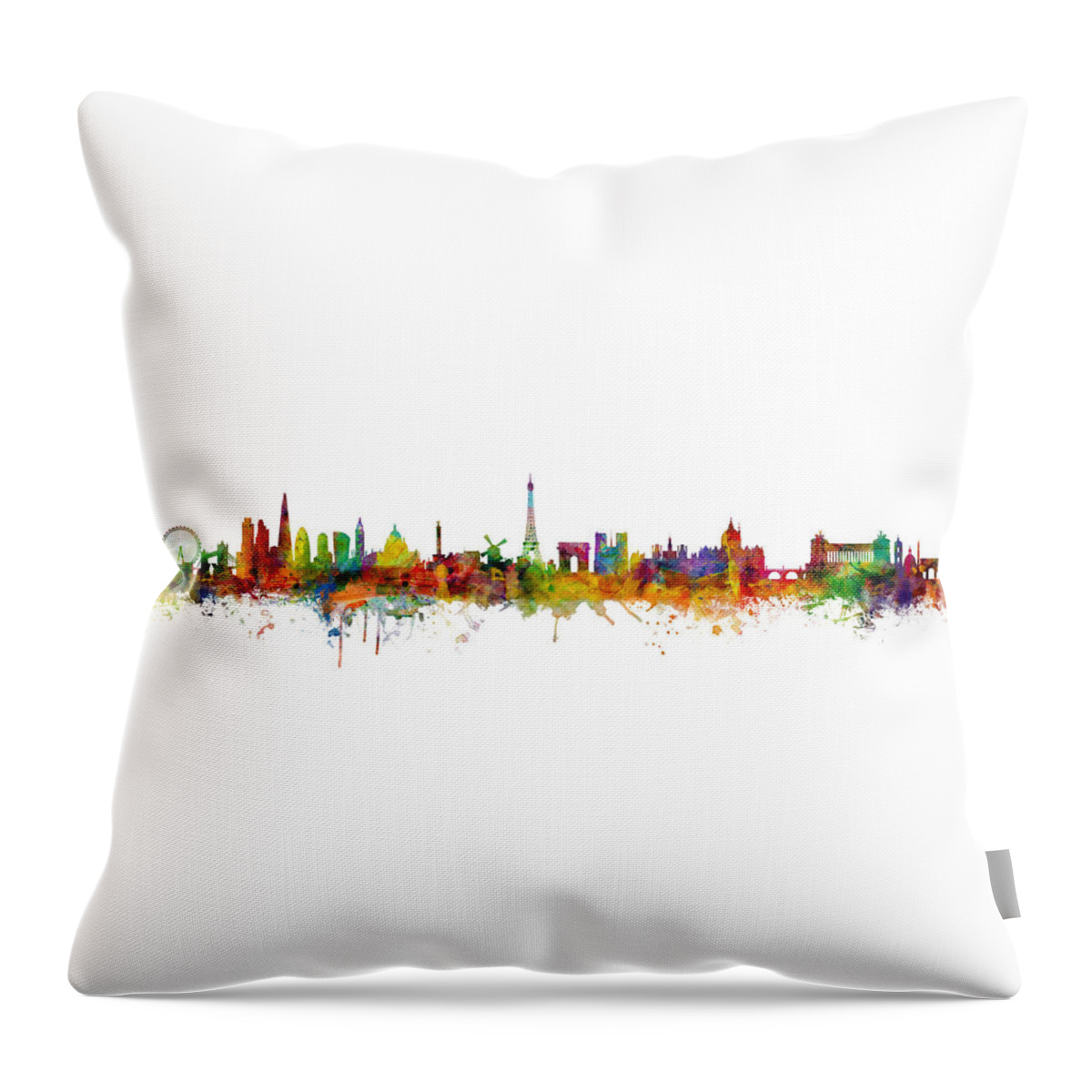 Rome Throw Pillow featuring the digital art London, Paris and Rome Skylines Mashup by Michael Tompsett