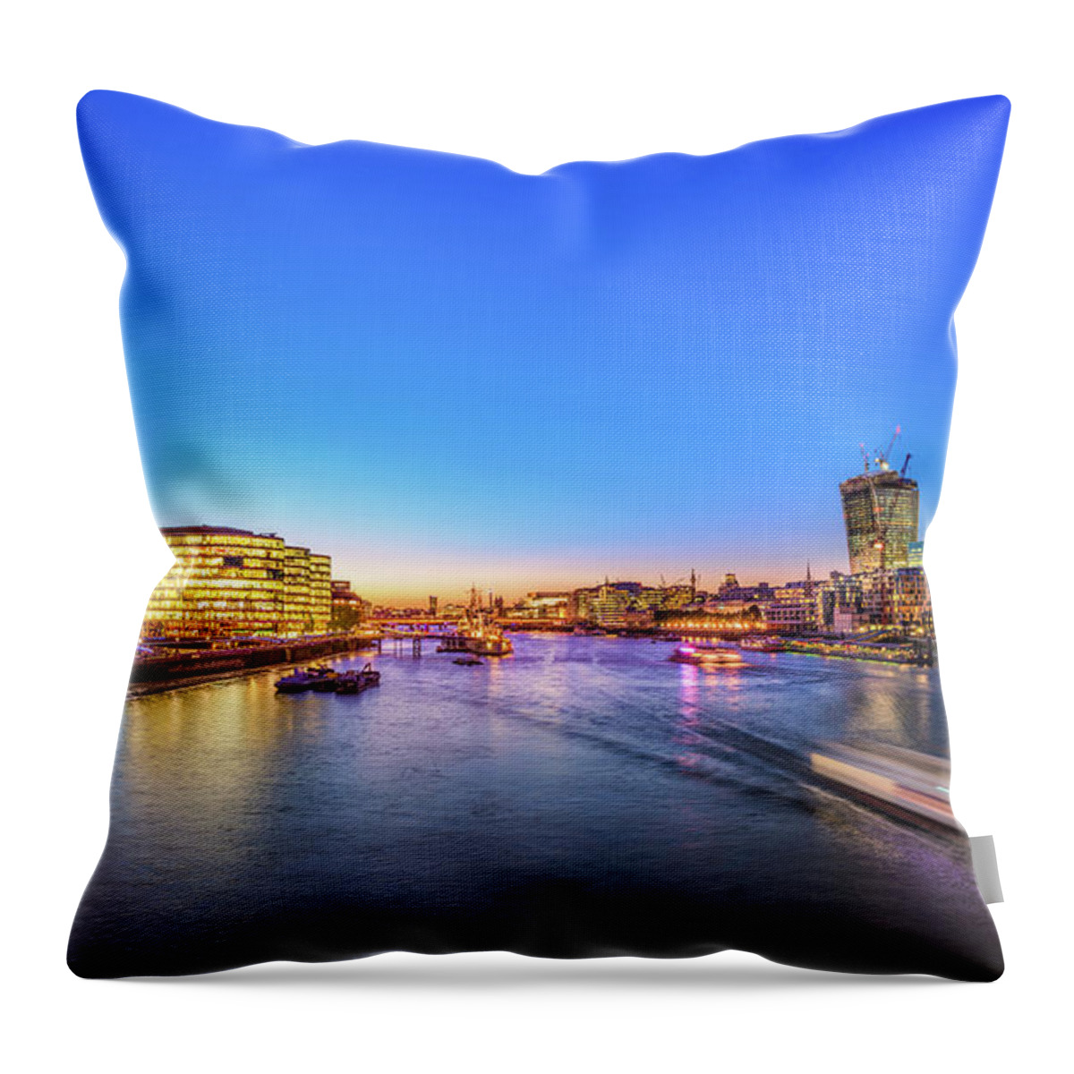 Water's Edge Throw Pillow featuring the photograph London Skyline And River Thames by Juergen Sack