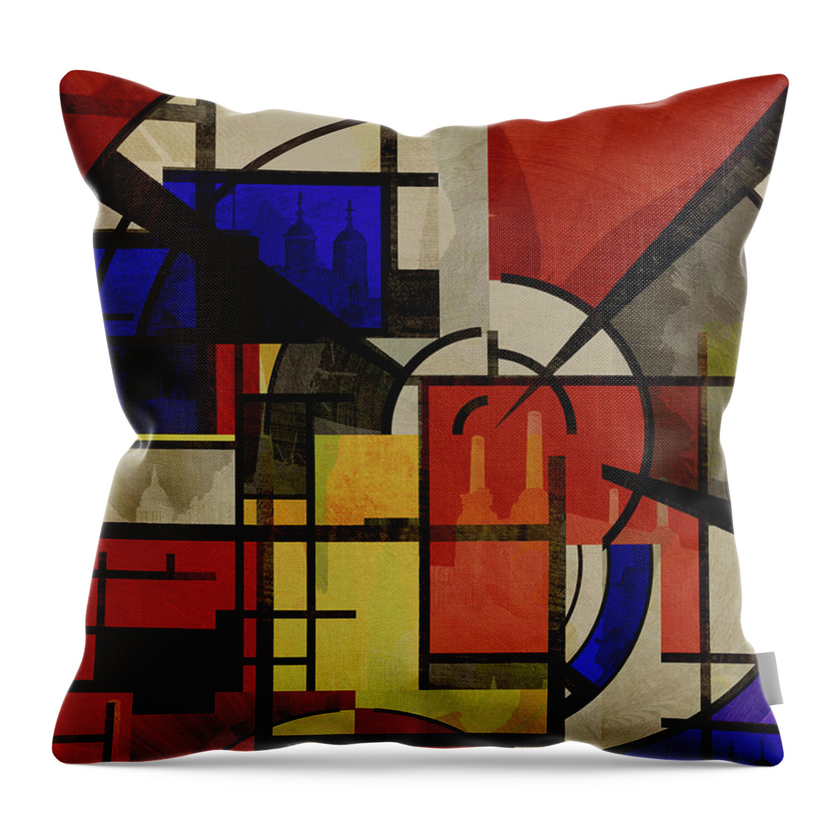 Geometric Throw Pillow featuring the mixed media London Squares FIVE ONE FIVE by BFA Prints