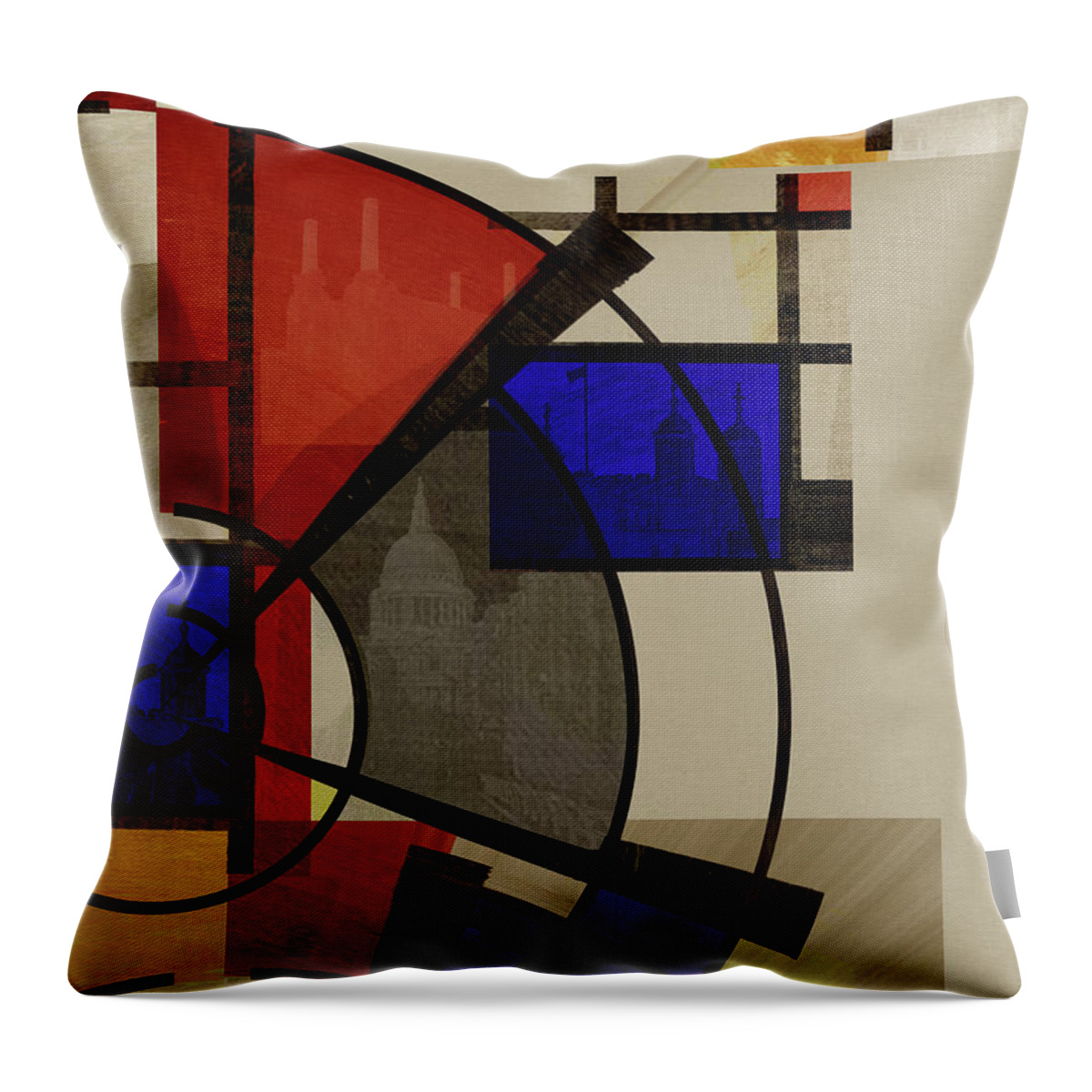 Geometric Throw Pillow featuring the mixed media London Squares FIVE ONE ONE by BFA Prints