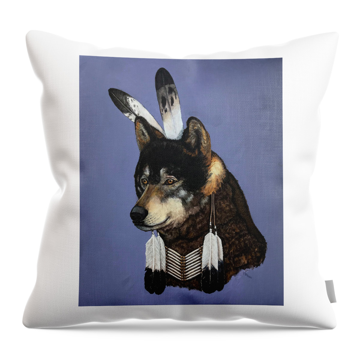 Native American Throw Pillow featuring the painting Lone Wolf by Mr Dill