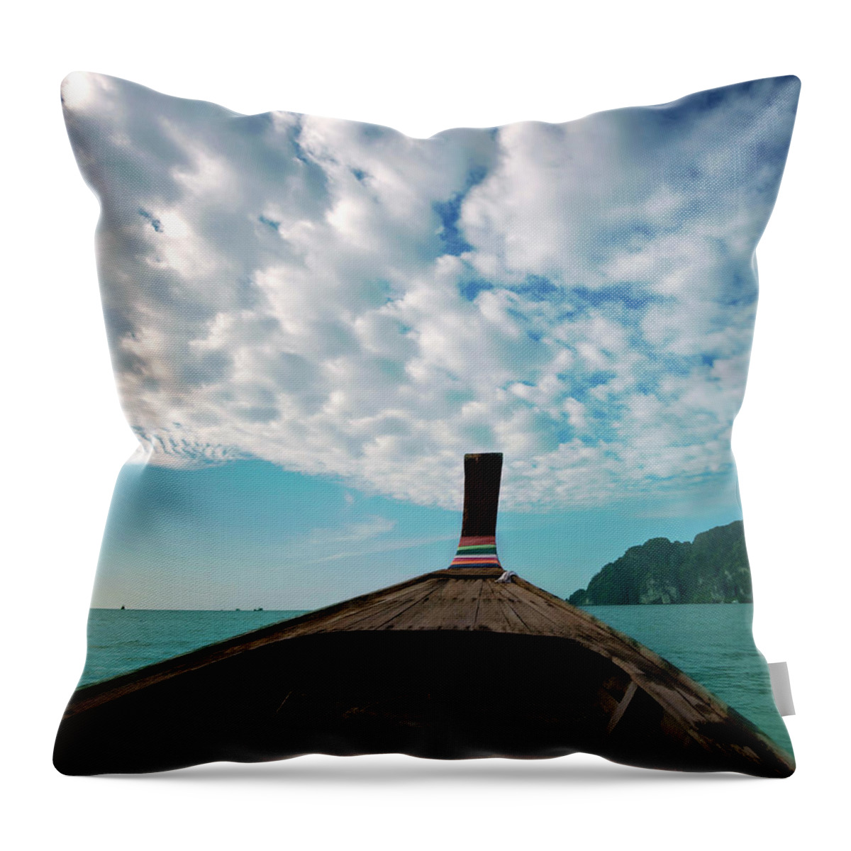 Tranquility Throw Pillow featuring the photograph Long Boat In Andaman Sea by Sharon Lapkin