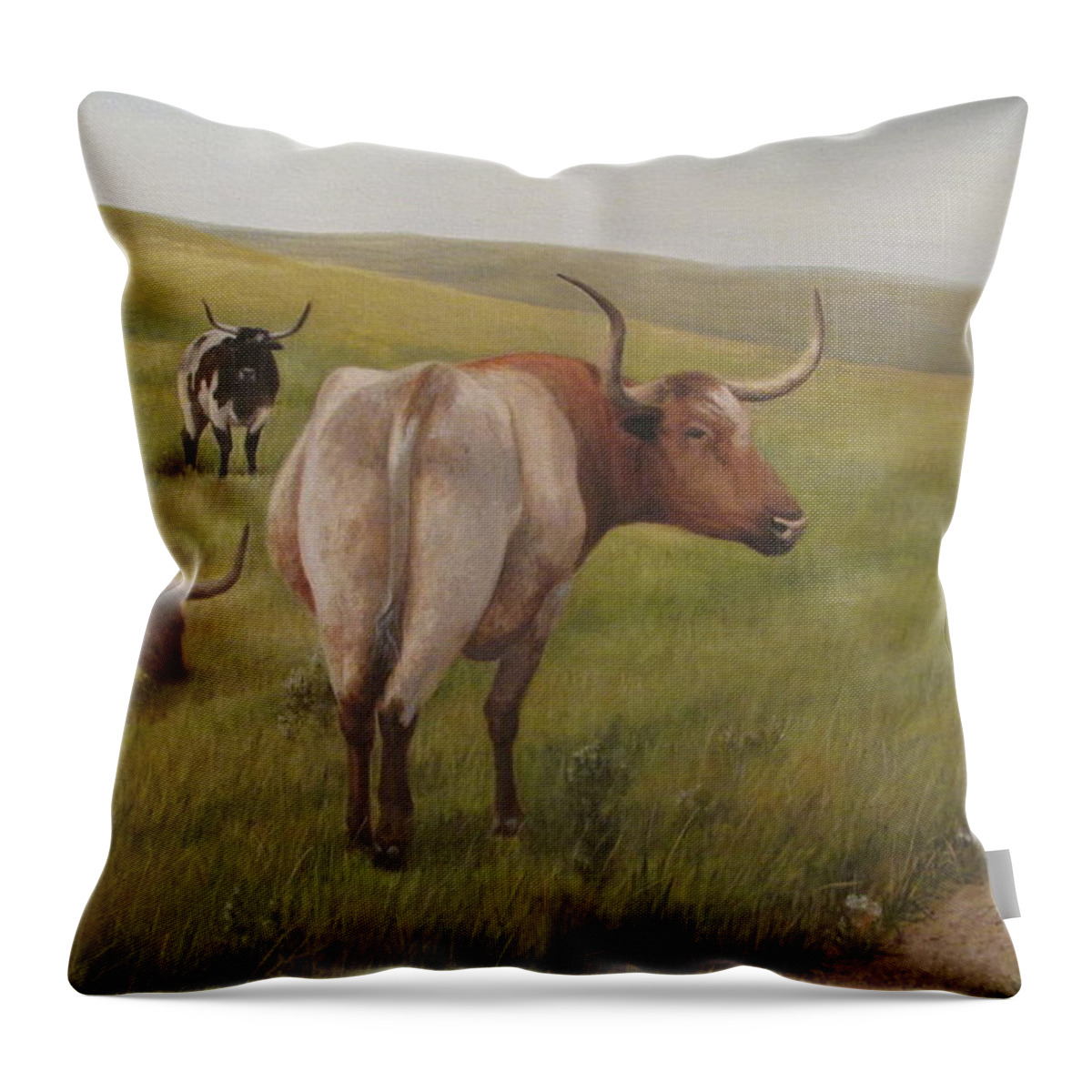 Long Horns Throw Pillow featuring the painting Long Horns by Tammy Taylor