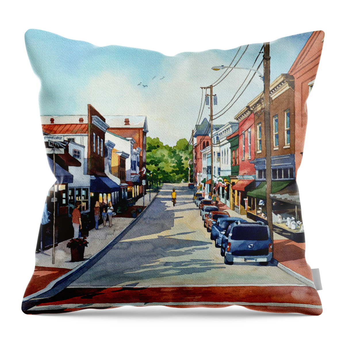 #landscape #cityscape #annapolis #marylandave #painting #artist #watercolor Throw Pillow featuring the painting Long, Lonely Ride by Mick Williams