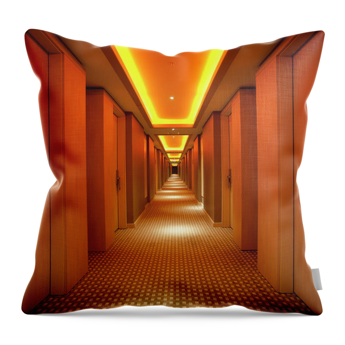 Long Throw Pillow featuring the photograph Long, Narrow Corridor With Retro Themed by Dogayusufdokdok