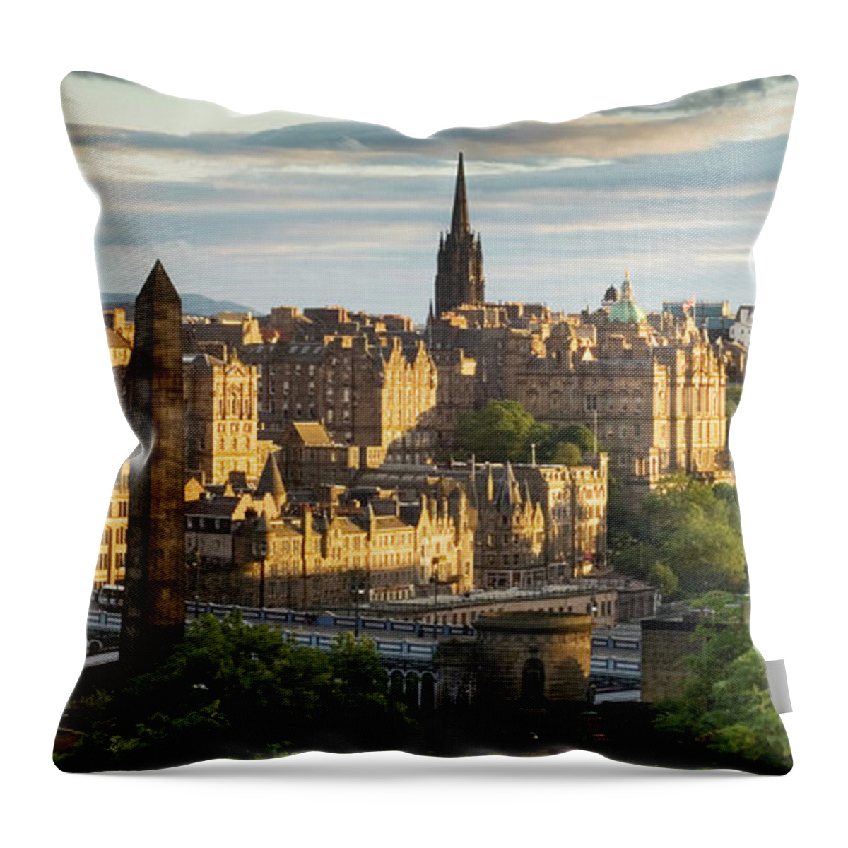 Lothian Throw Pillow featuring the photograph Looking Down At Edinburgh As The Sun by Northlightimages