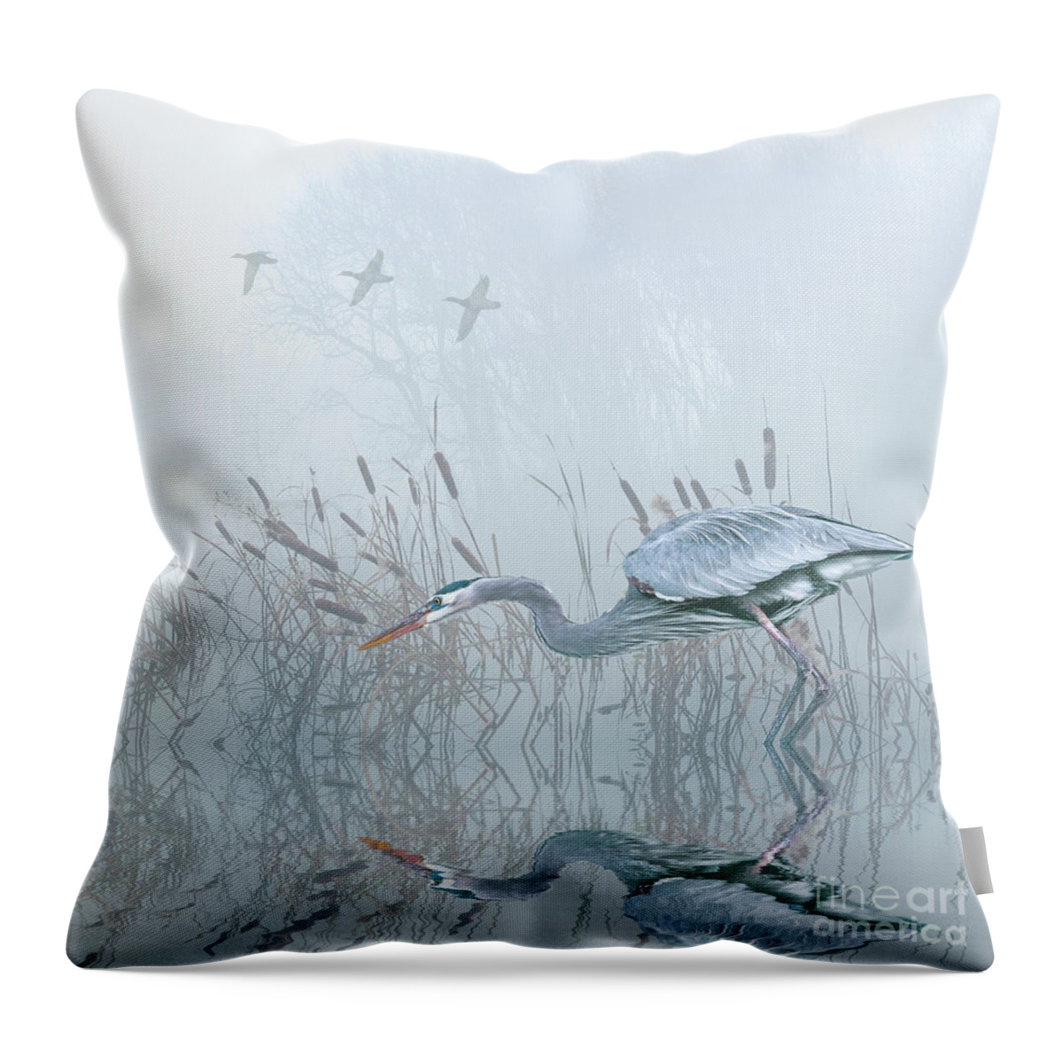 Grey Heron Throw Pillow featuring the digital art Looking for an early catch by Brian Tarr