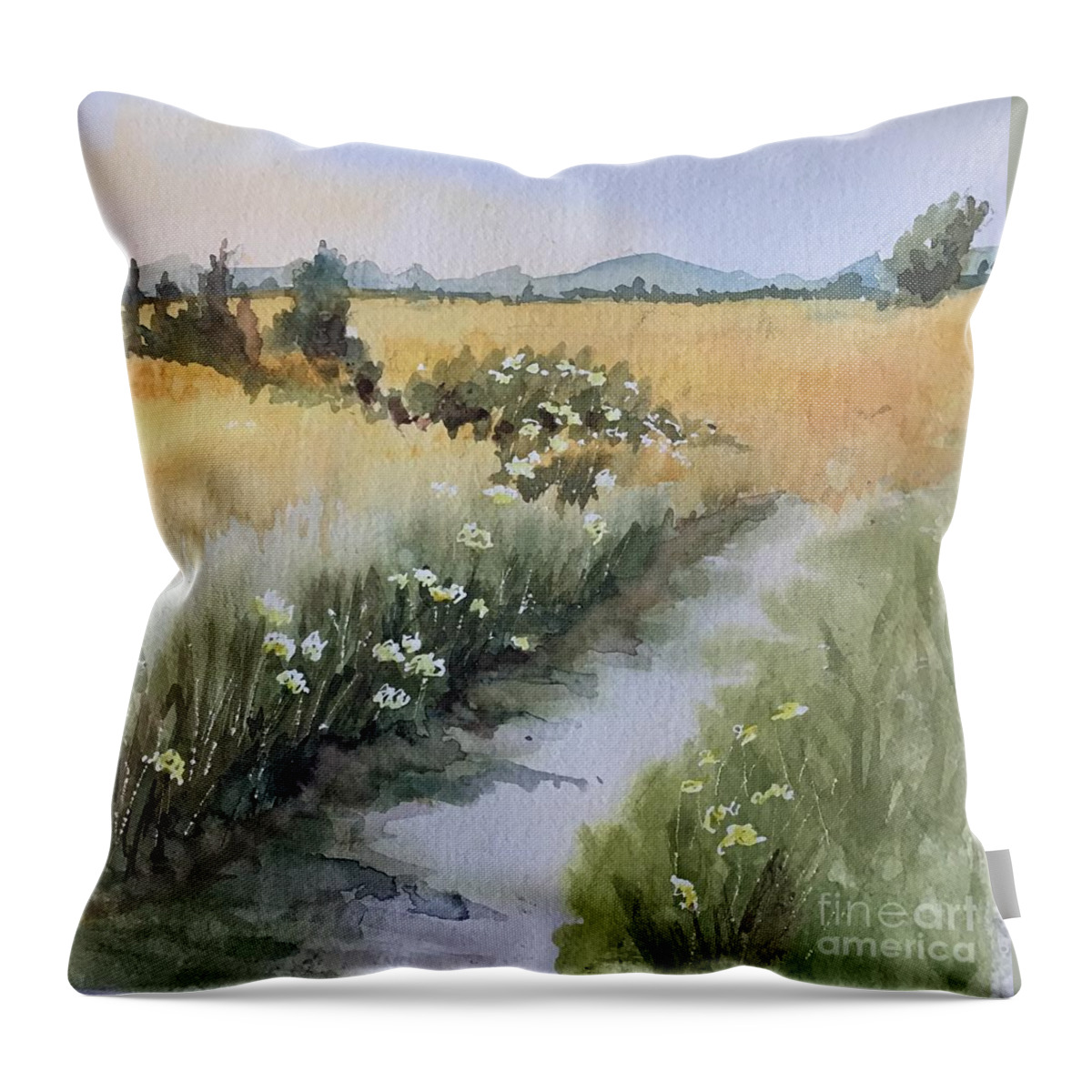 Canadian Cascades Throw Pillow featuring the painting Looking Towards the Canadian Cascades by Watercolor Meditations