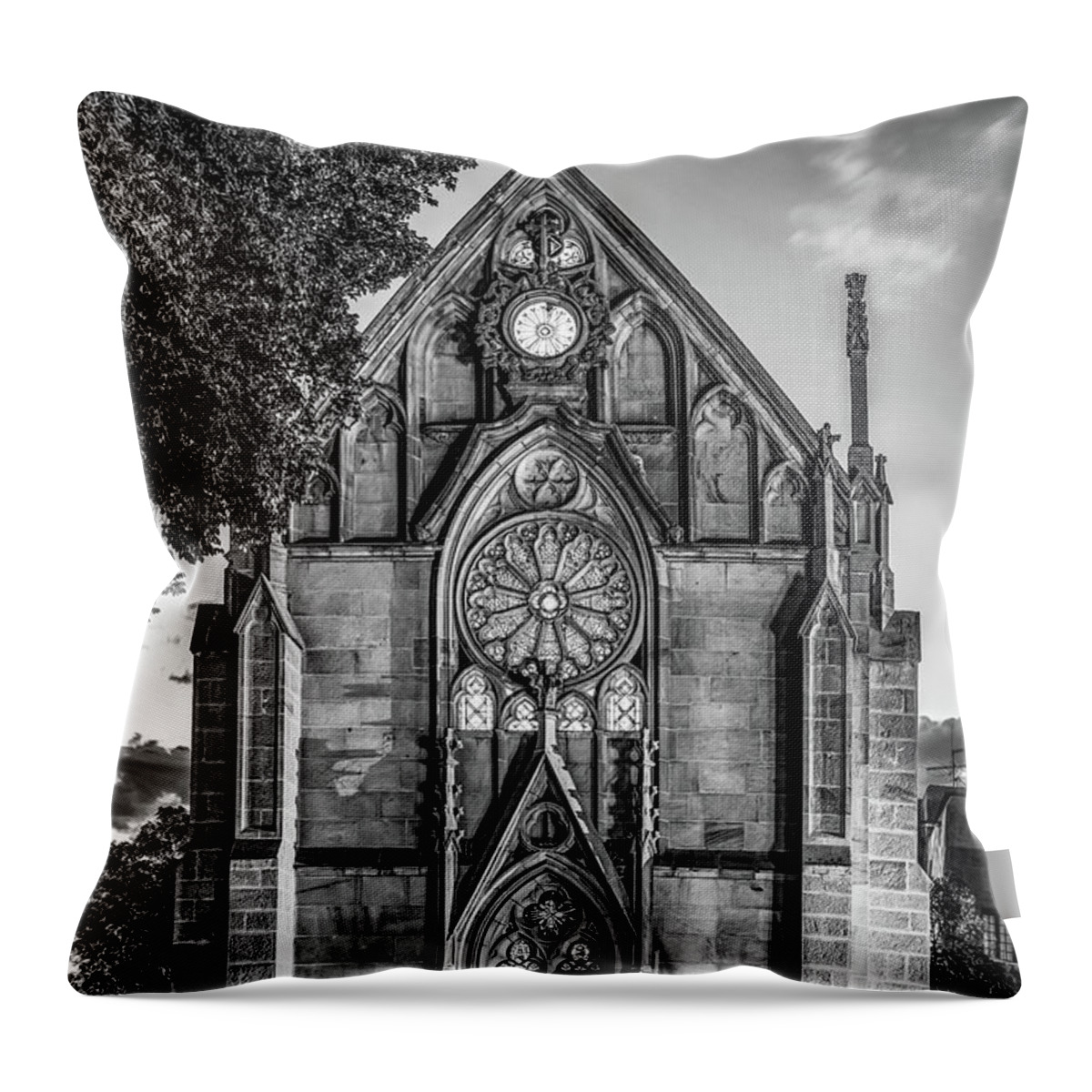 America Throw Pillow featuring the photograph Loretto Chapel of Santa Fe New Mexico - Monochrome Edition by Gregory Ballos
