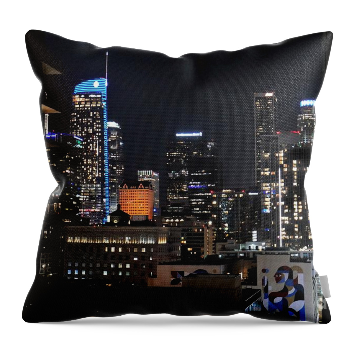 Los Angeles Throw Pillow featuring the photograph Los Angeles Series - City Lights Downtown LA by Lee Antle