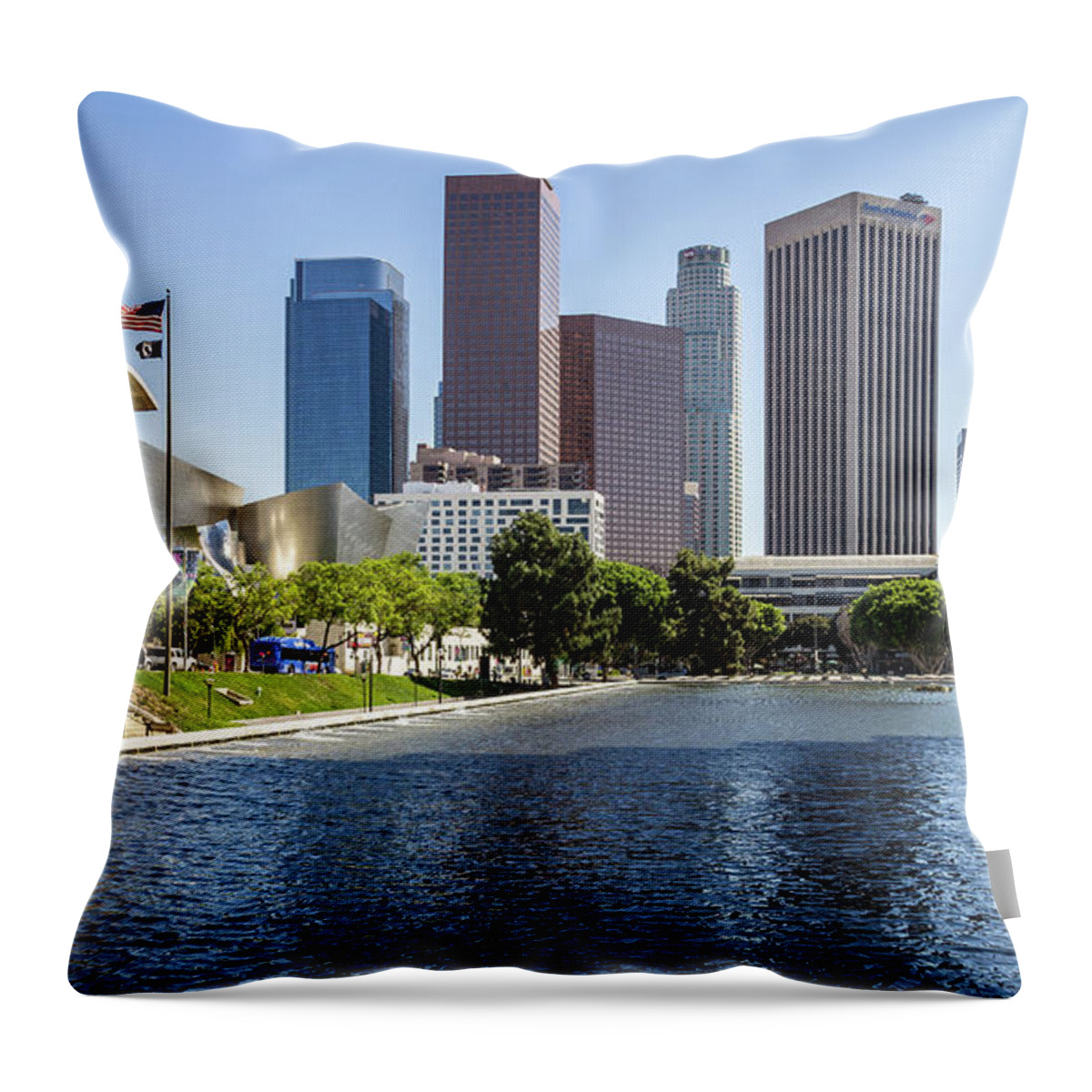 Department Of Water And Power Throw Pillow featuring the photograph Los Angeles Skyline with Reflections by Roslyn Wilkins