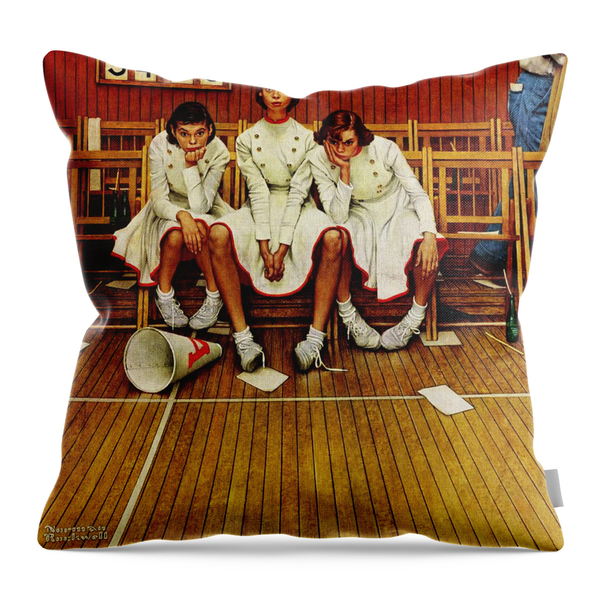 Basketball Throw Pillow featuring the painting losing The Game by Norman Rockwell