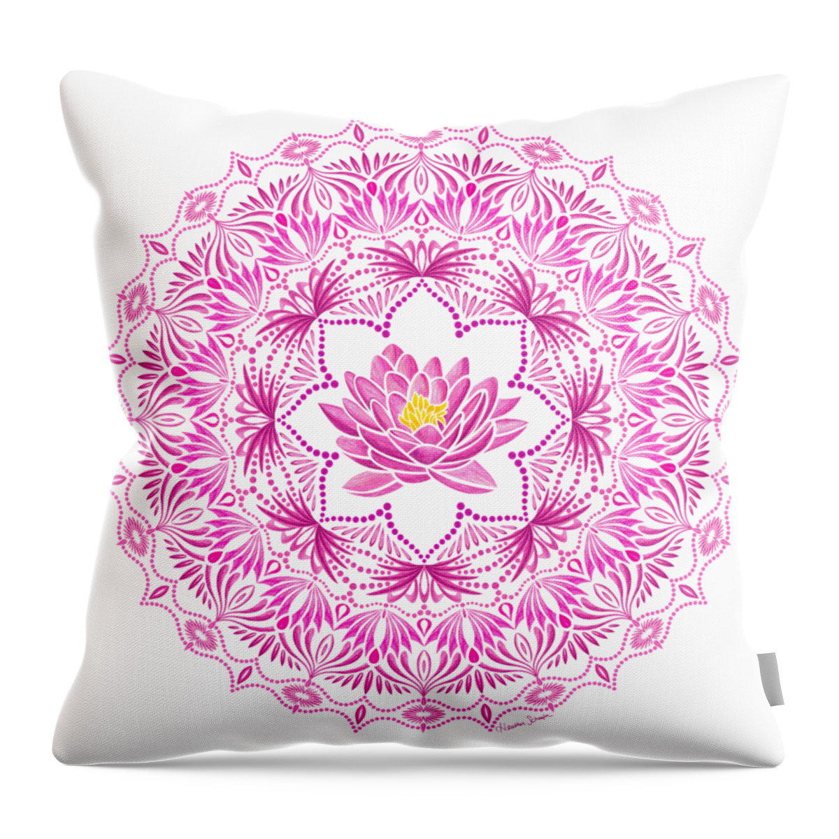 Lotus Throw Pillow featuring the mixed media Lotus Mandala by Heather Schaefer
