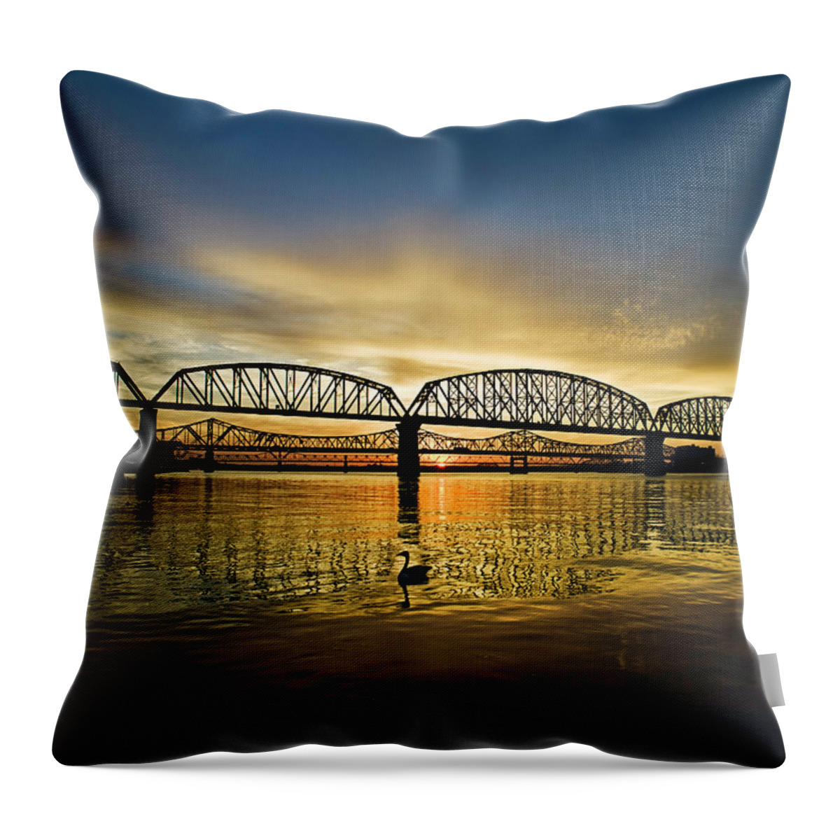 Tranquility Throw Pillow featuring the photograph Louisville Bridges, Ohio River by Vibro1