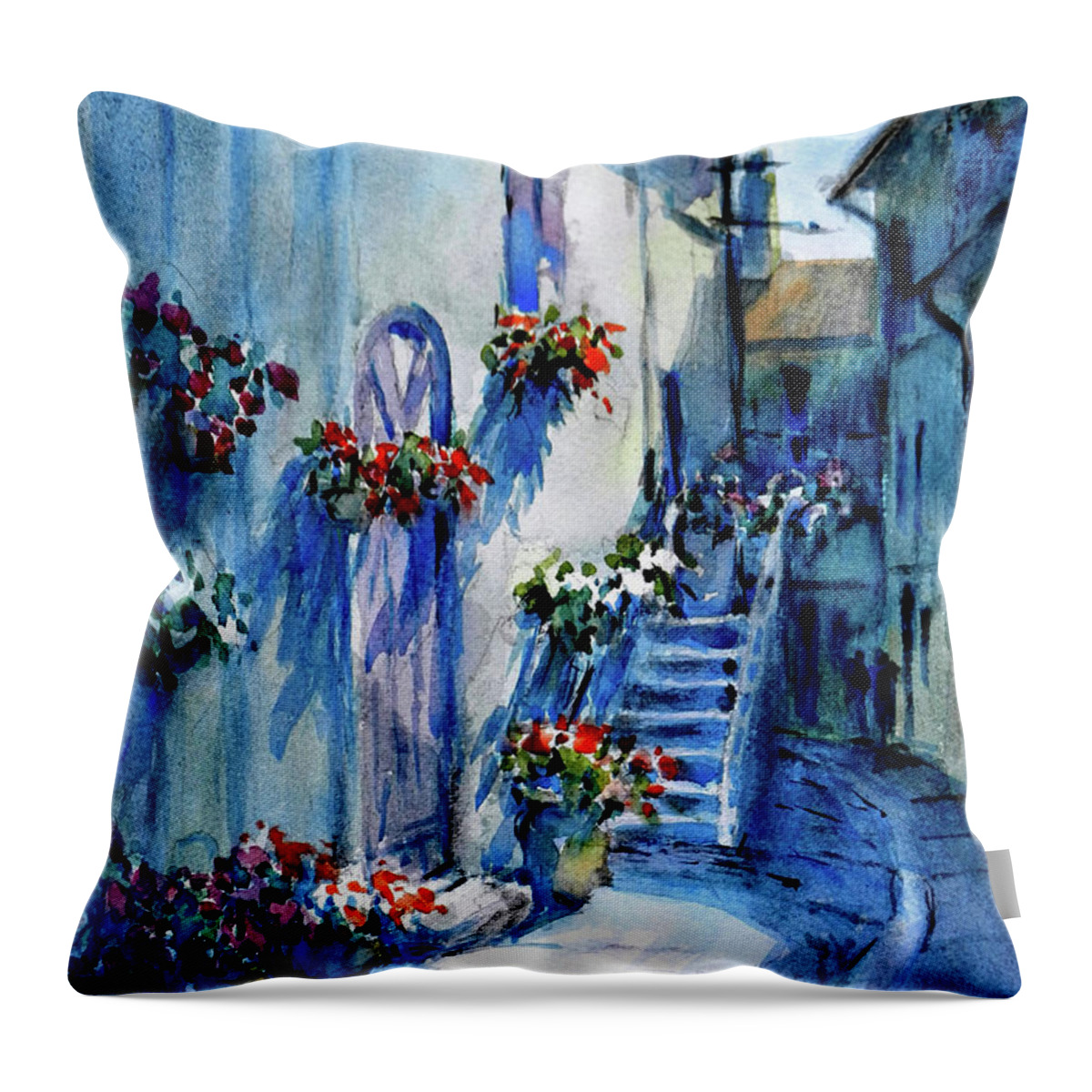 Landscape Throw Pillow featuring the painting Lourmarin Walk					 by Virgil Carter