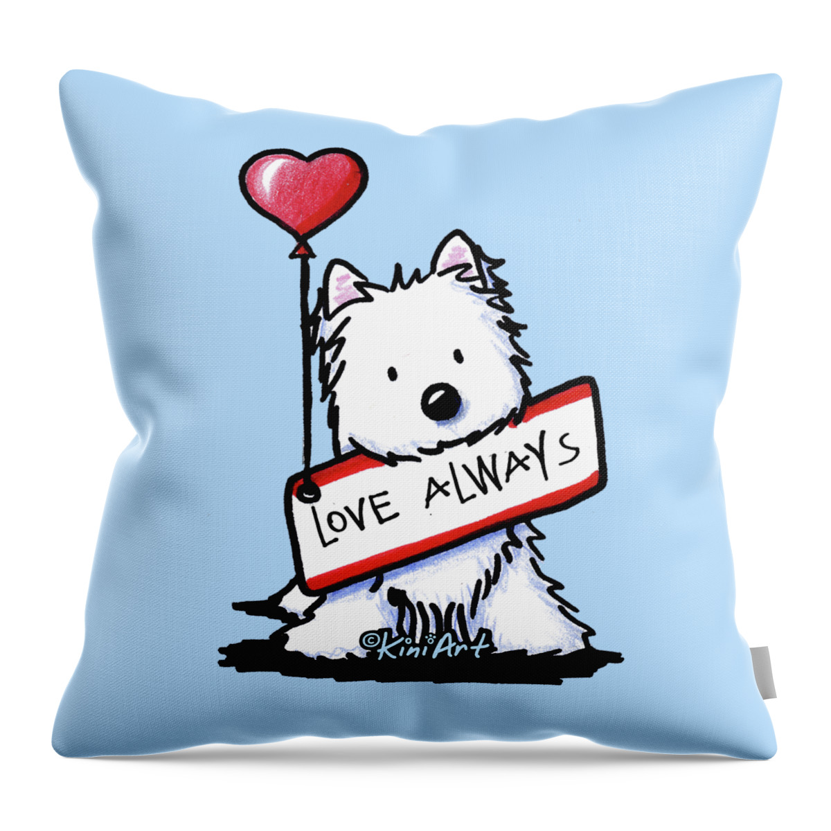 Westie Throw Pillow featuring the drawing LOVE ALWAYS Westie by Kim Niles aka KiniArt