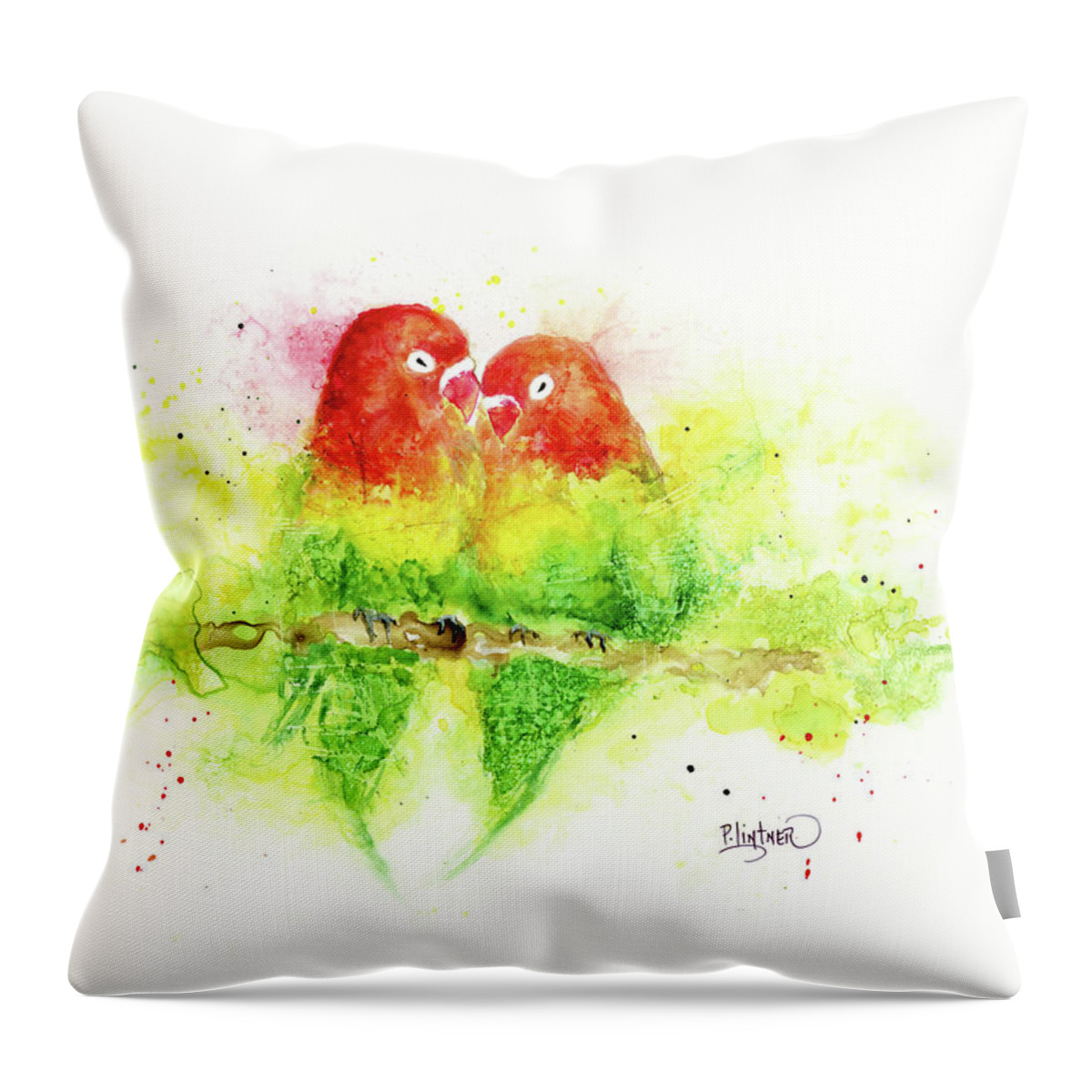 Love Birds Throw Pillow featuring the painting Love Birds by Patricia Lintner