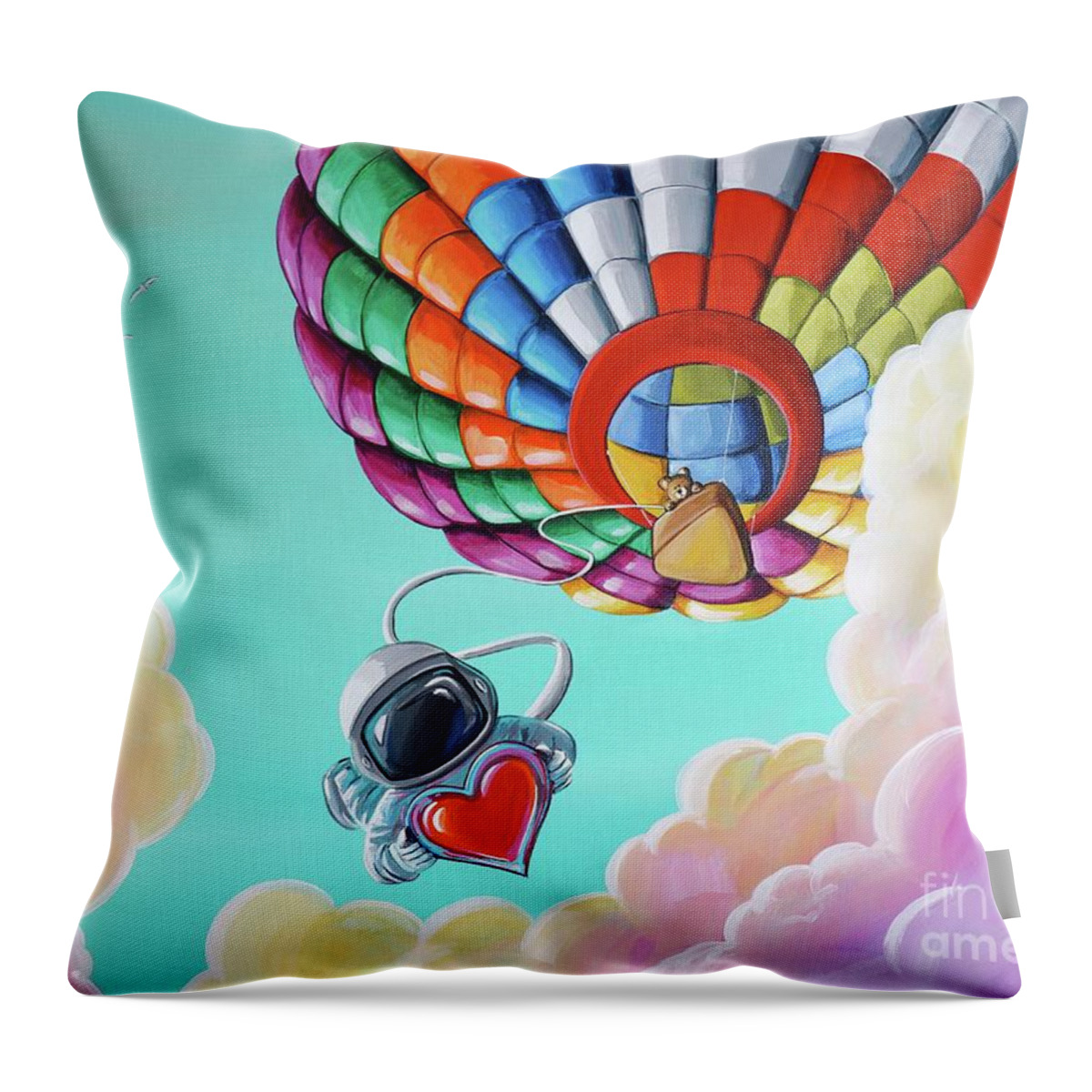Hot Air Balloon Throw Pillow featuring the painting Love From Above by Cindy Thornton