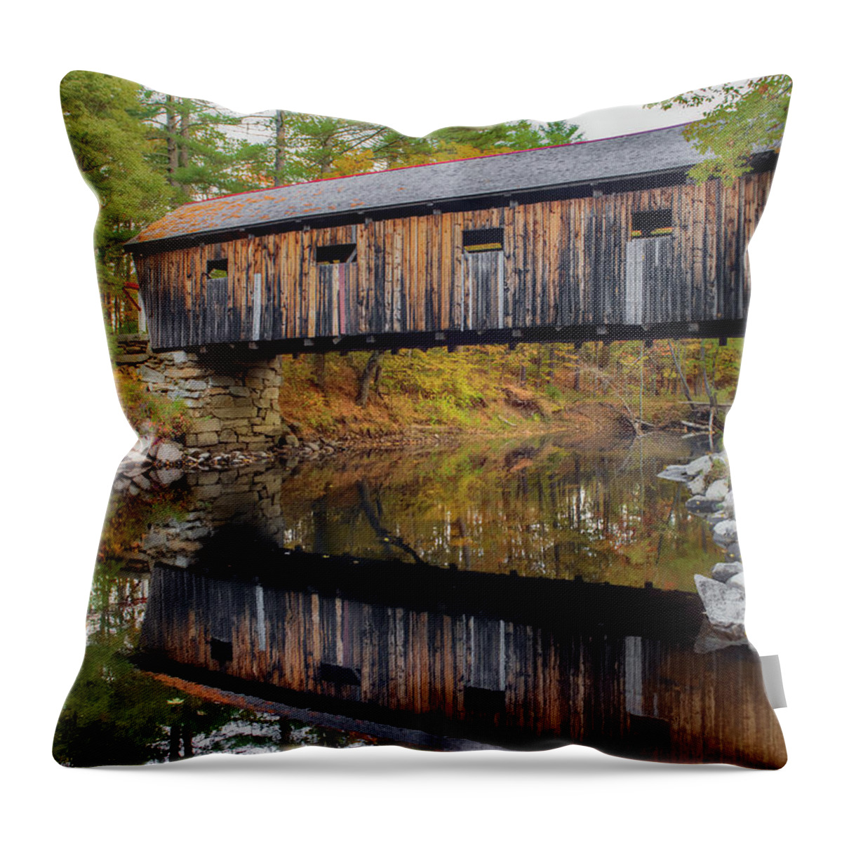1867 Throw Pillow featuring the photograph Lovejoy Covered Bridge by Norman Peay
